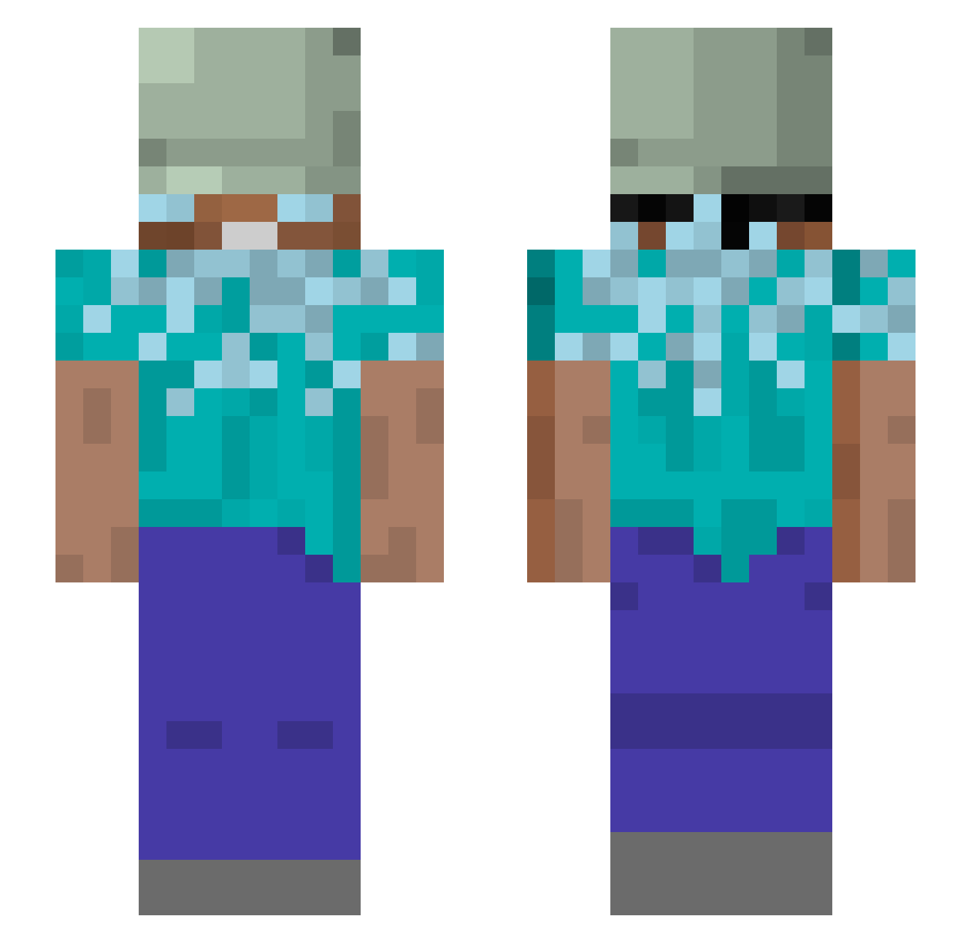 waterbucket_ Minecraft skin, front and back view