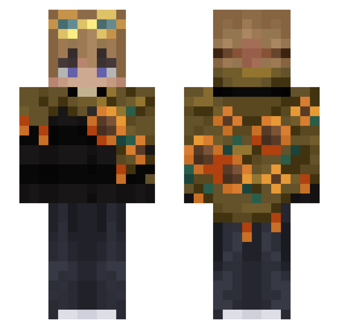 skellyrim Minecraft skin, front and back view