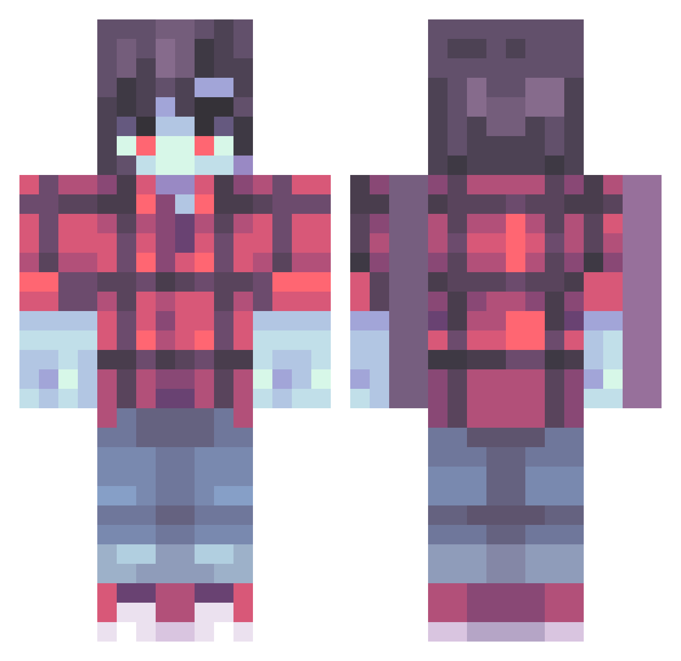 SellingSecs Minecraft skin, front and back view