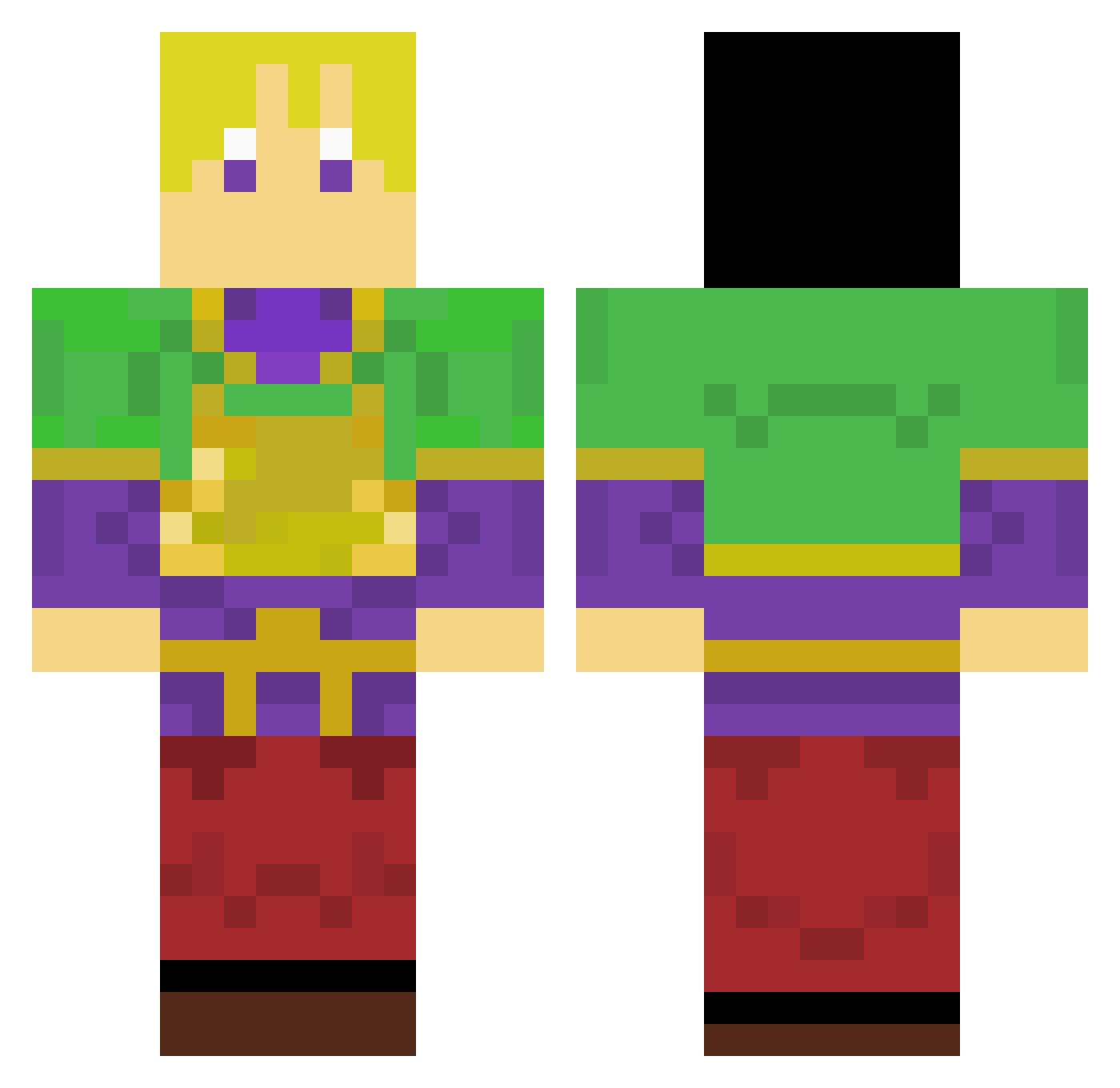 Soulack Minecraft skin, front and back view