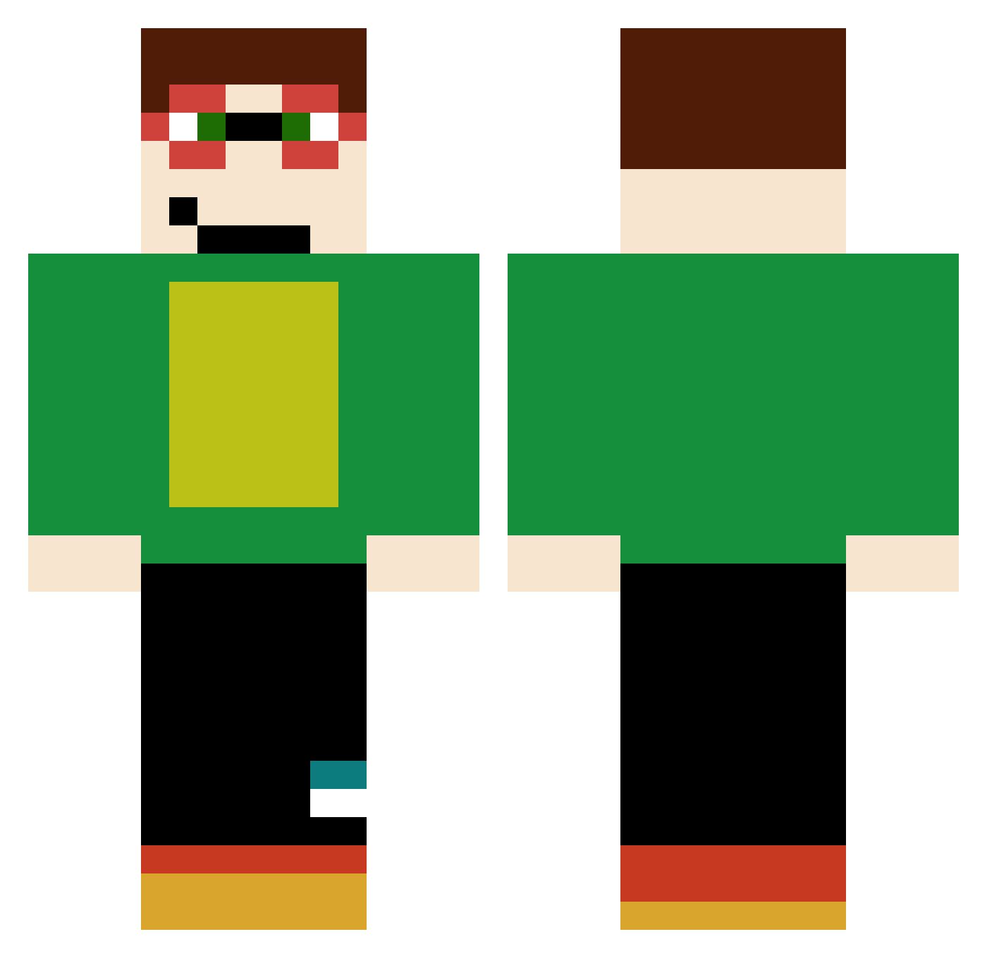 Saltomaker Minecraft skin, front and back view