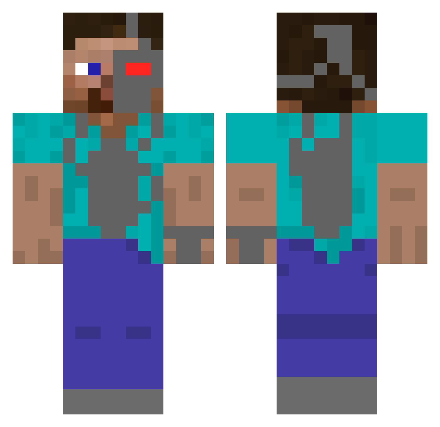 Tripodial Minecraft skin, front and back view