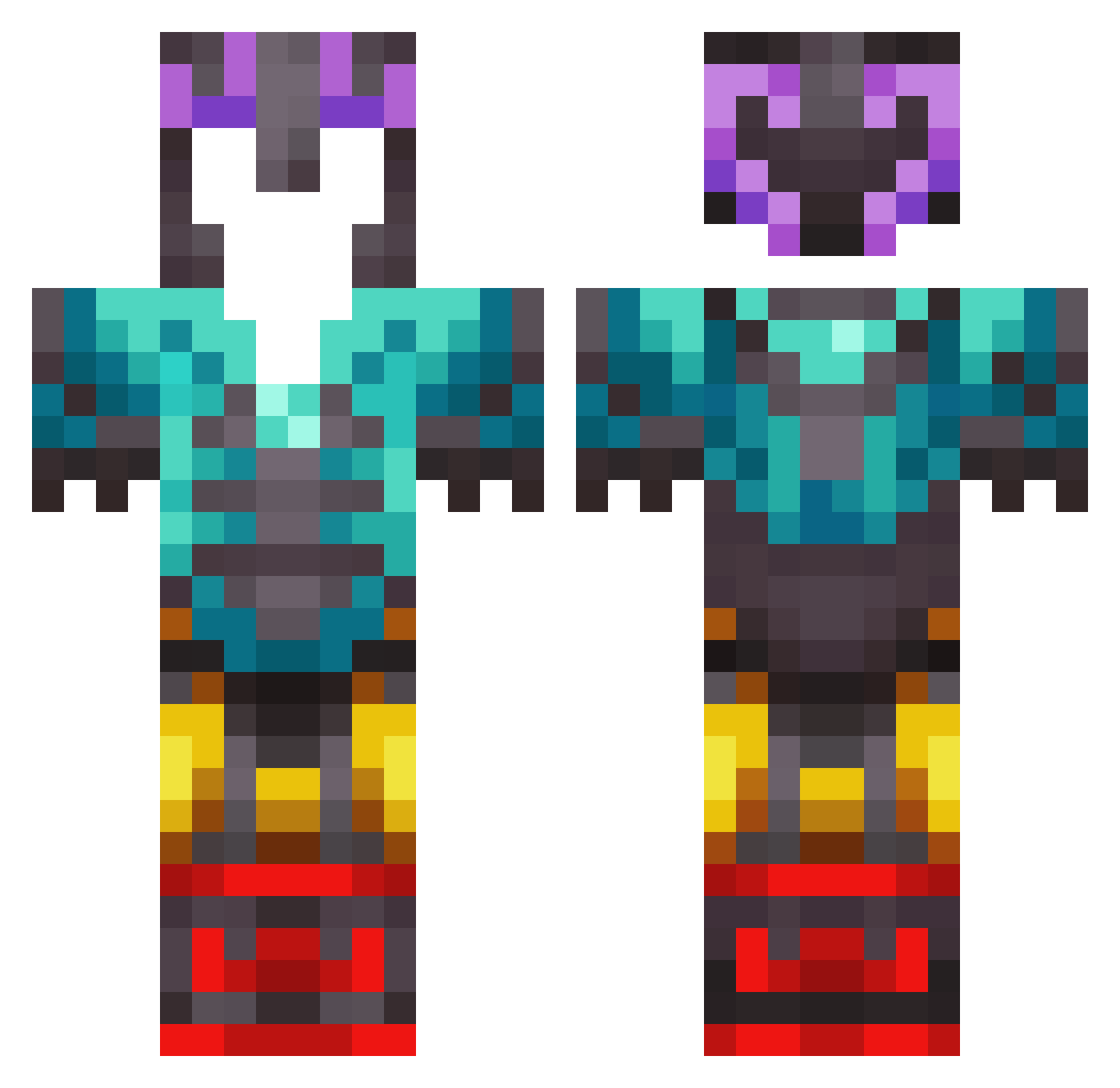 woo2why Minecraft skin, front and back view