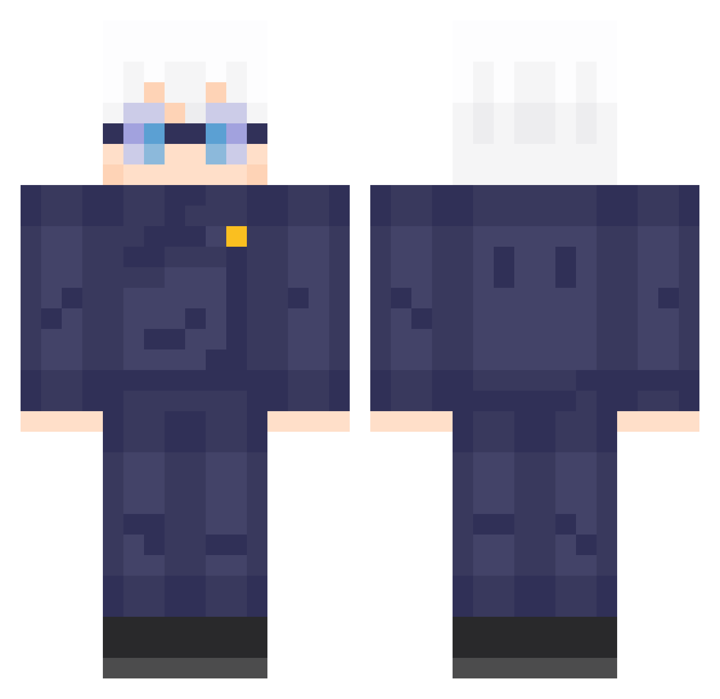 Zebbos Minecraft skin, front and back view