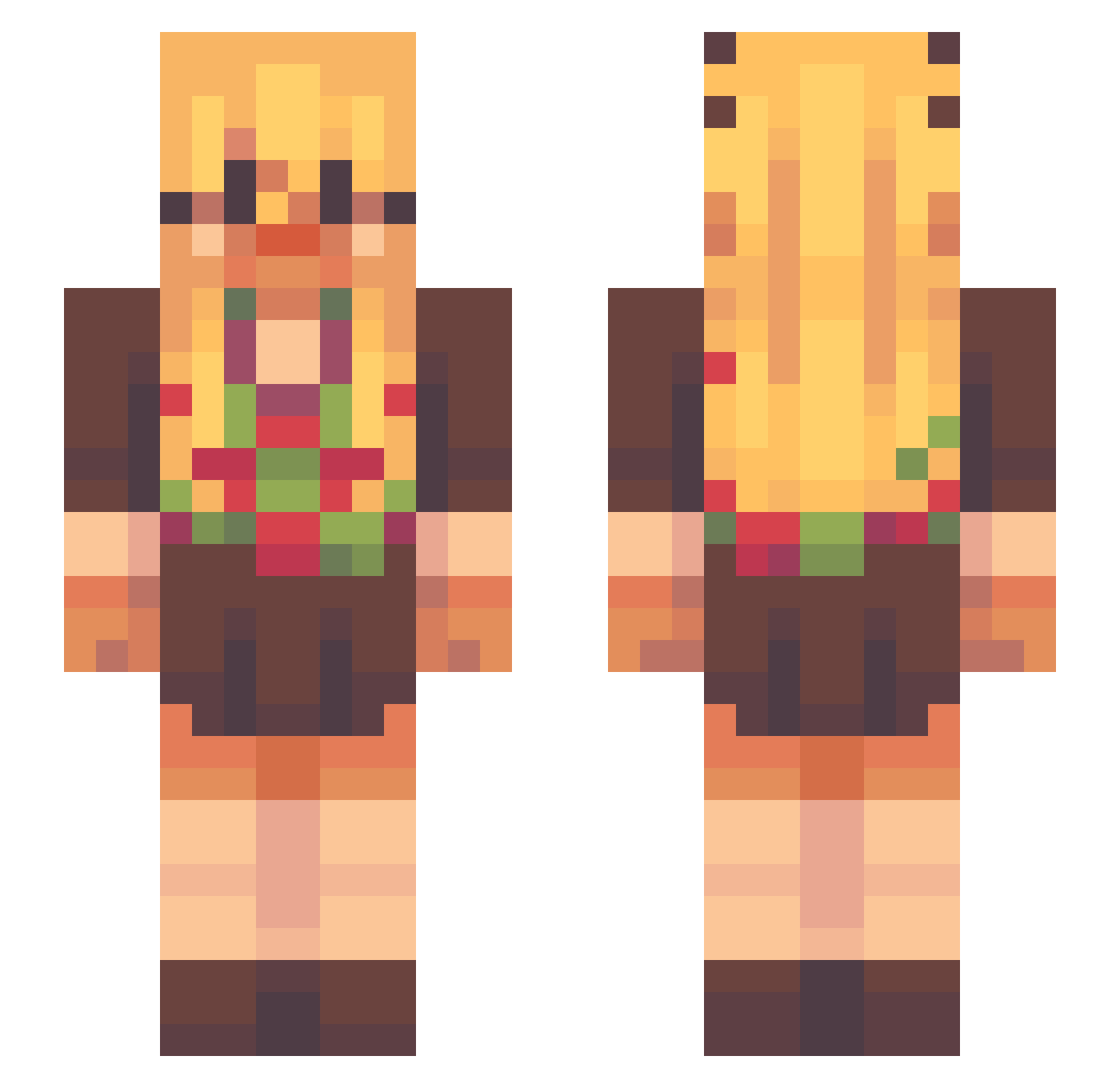 Tashia Minecraft skin, front and back view