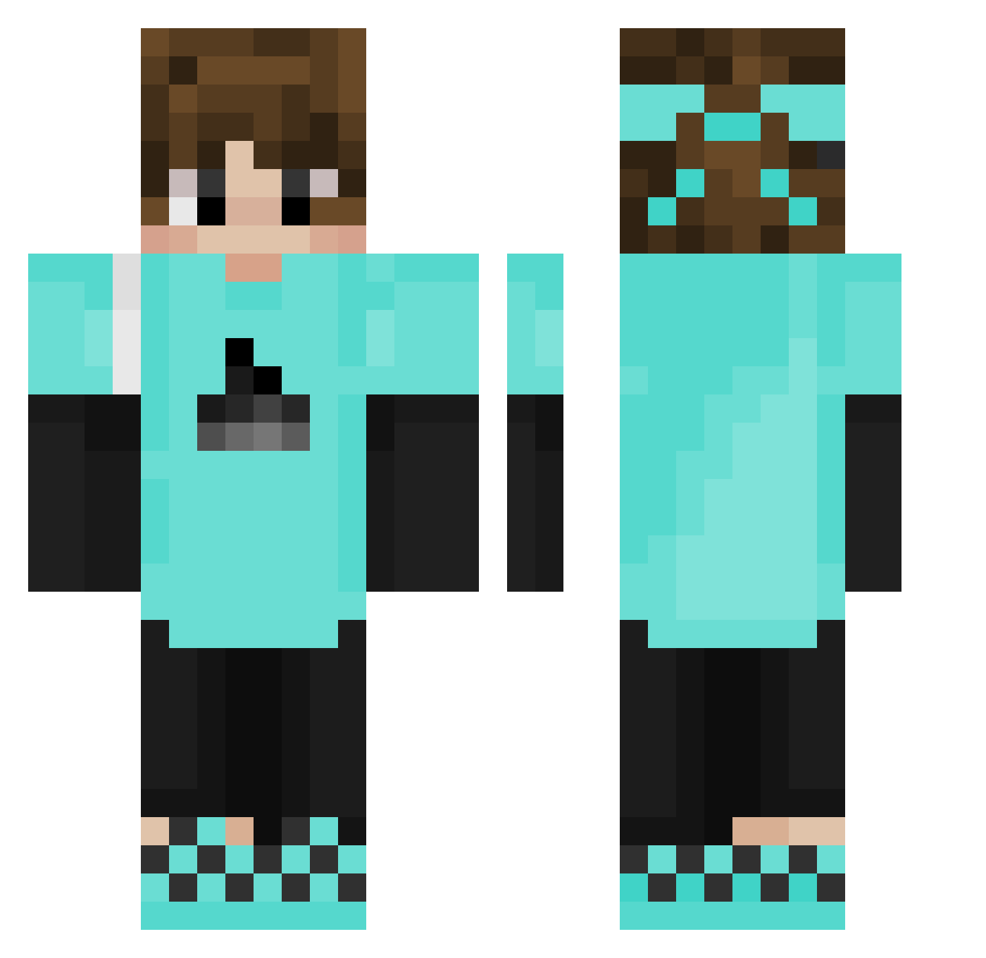 Jaffacakeman Minecraft skin, front and back view