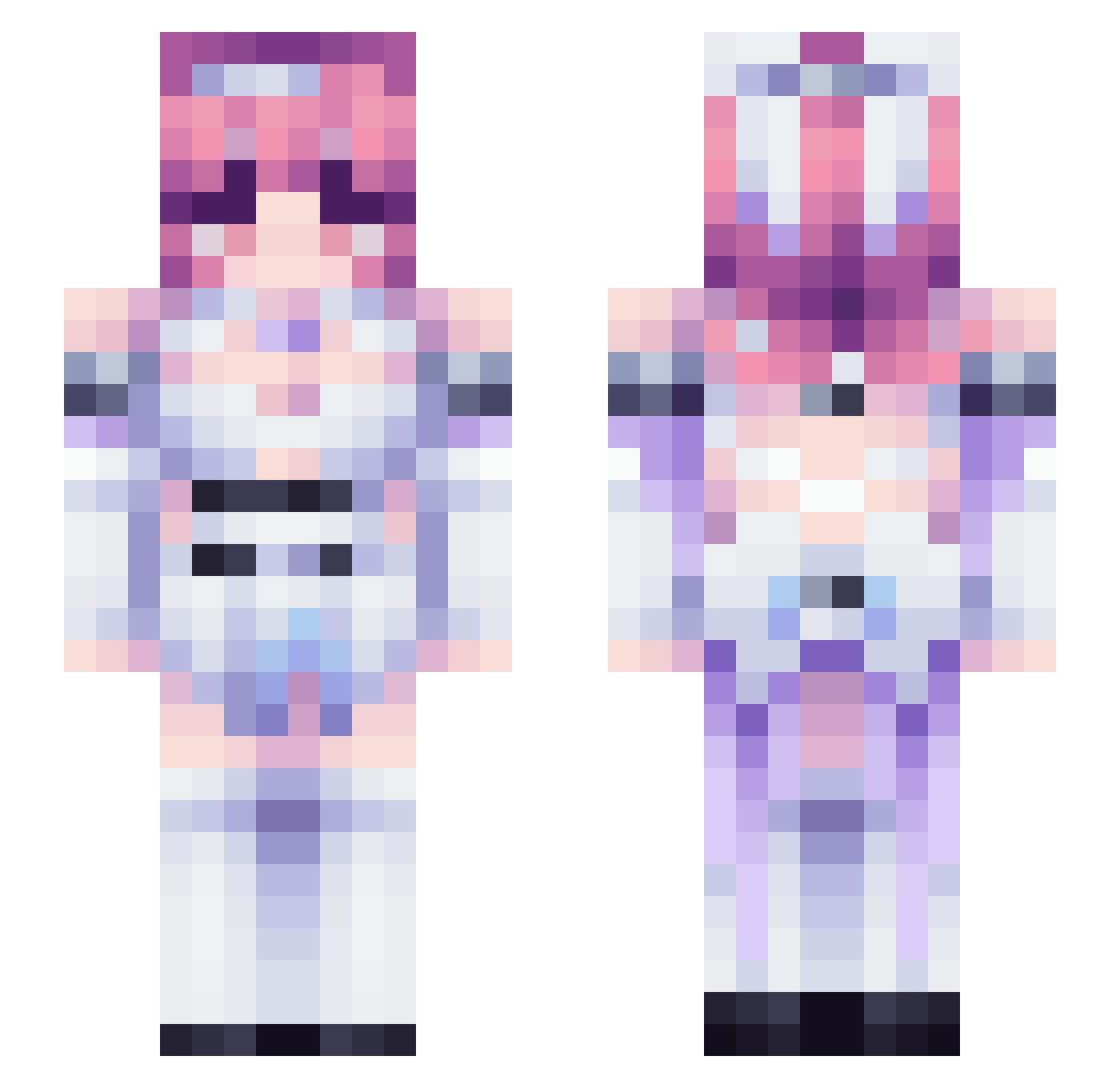 NotMyBedroom Minecraft skin, front and back view