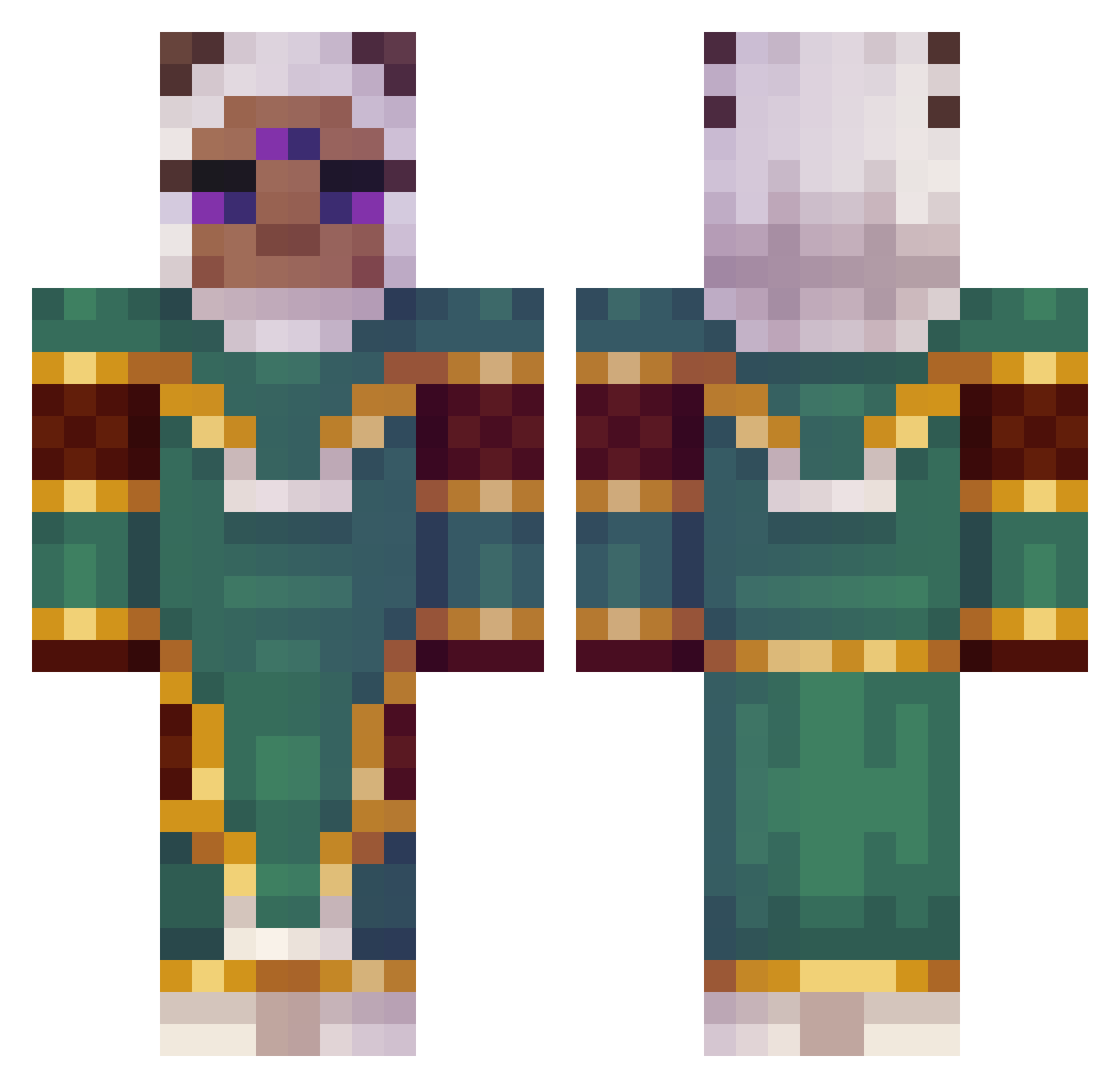 GlitchInTheSystm Minecraft skin, front and back view