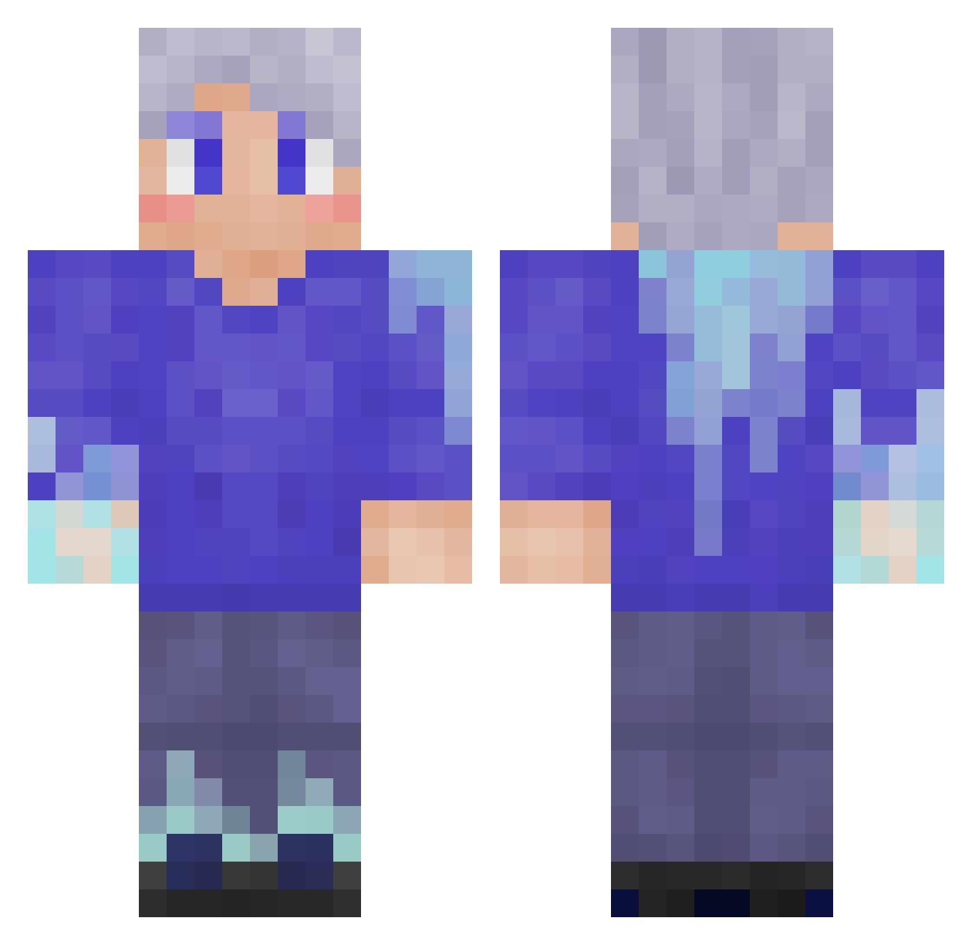 Fr0stick Minecraft skin, front and back view