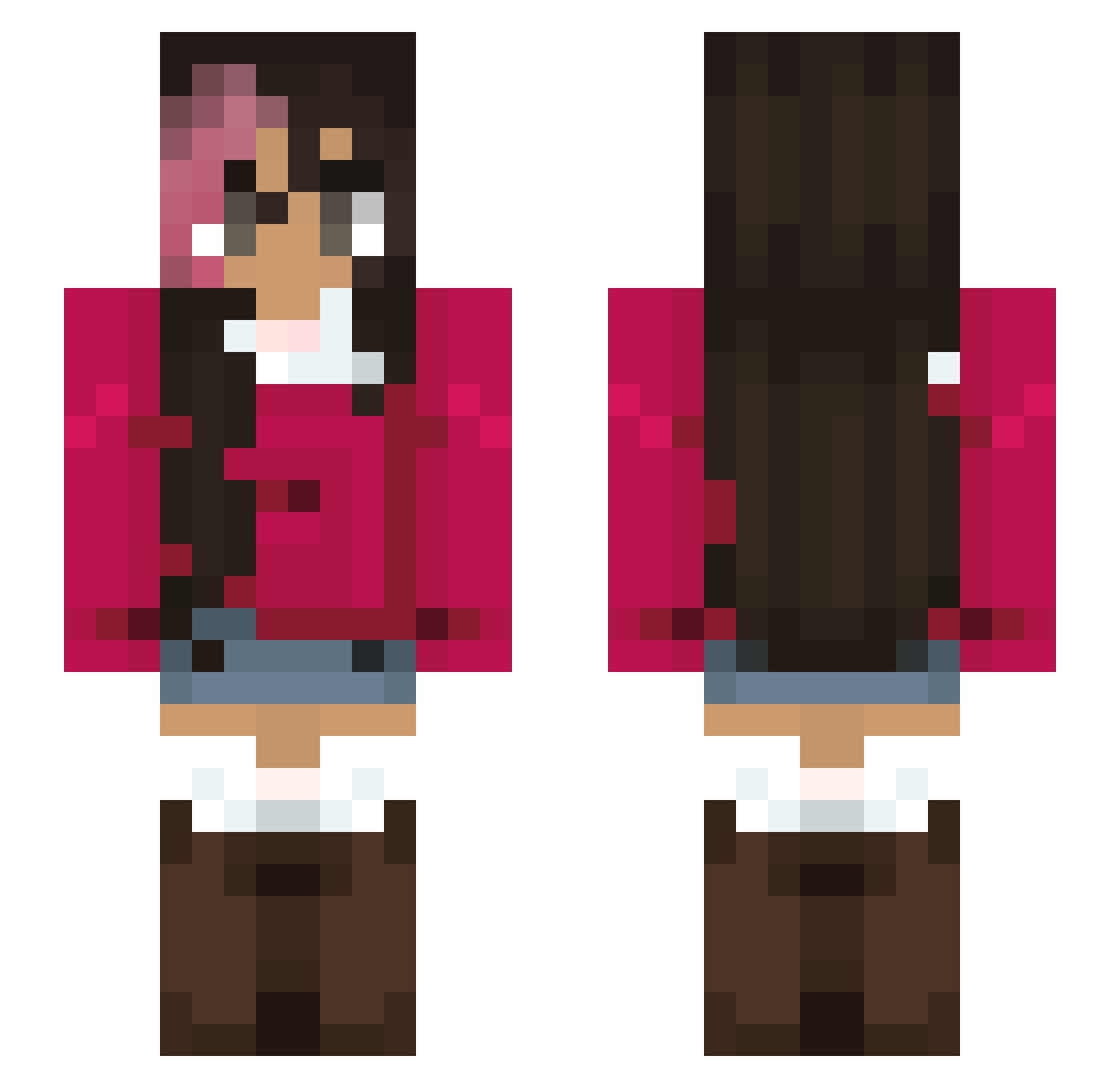 JustNexia Minecraft skin, front and back view