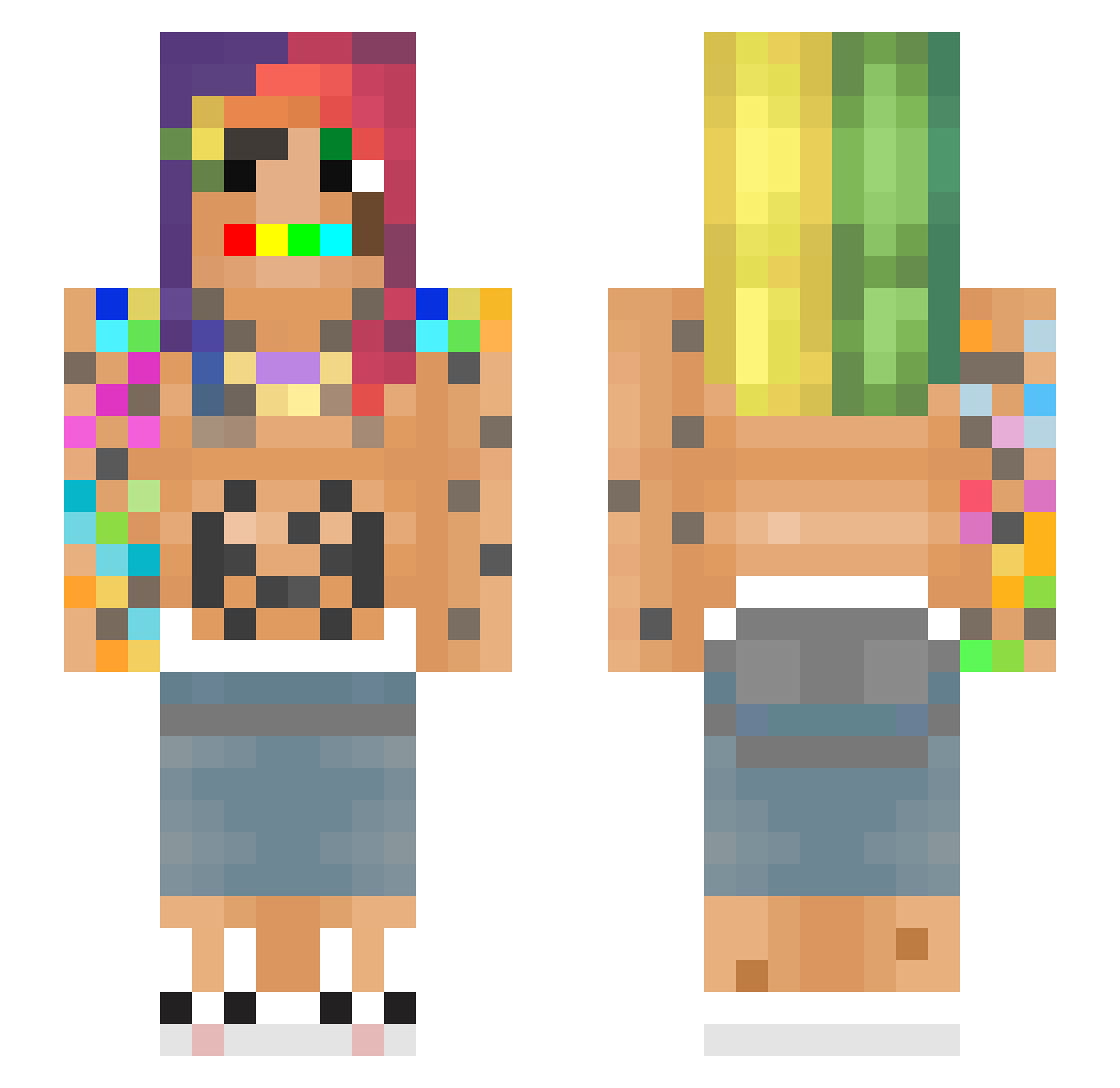 vrteq Minecraft skin, front and back view