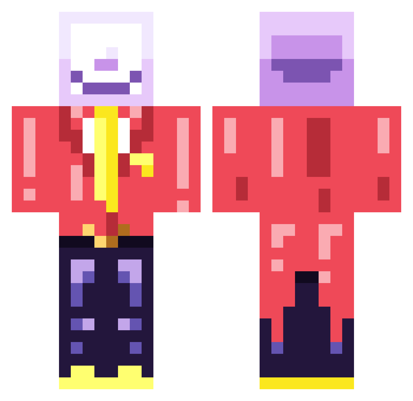 RaptorLM Minecraft skin, front and back view