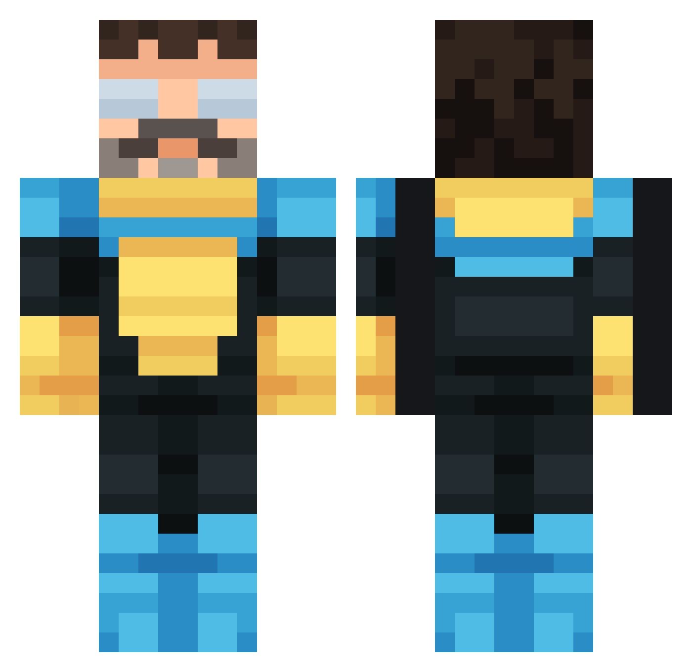 DripBew Minecraft skin, front and back view