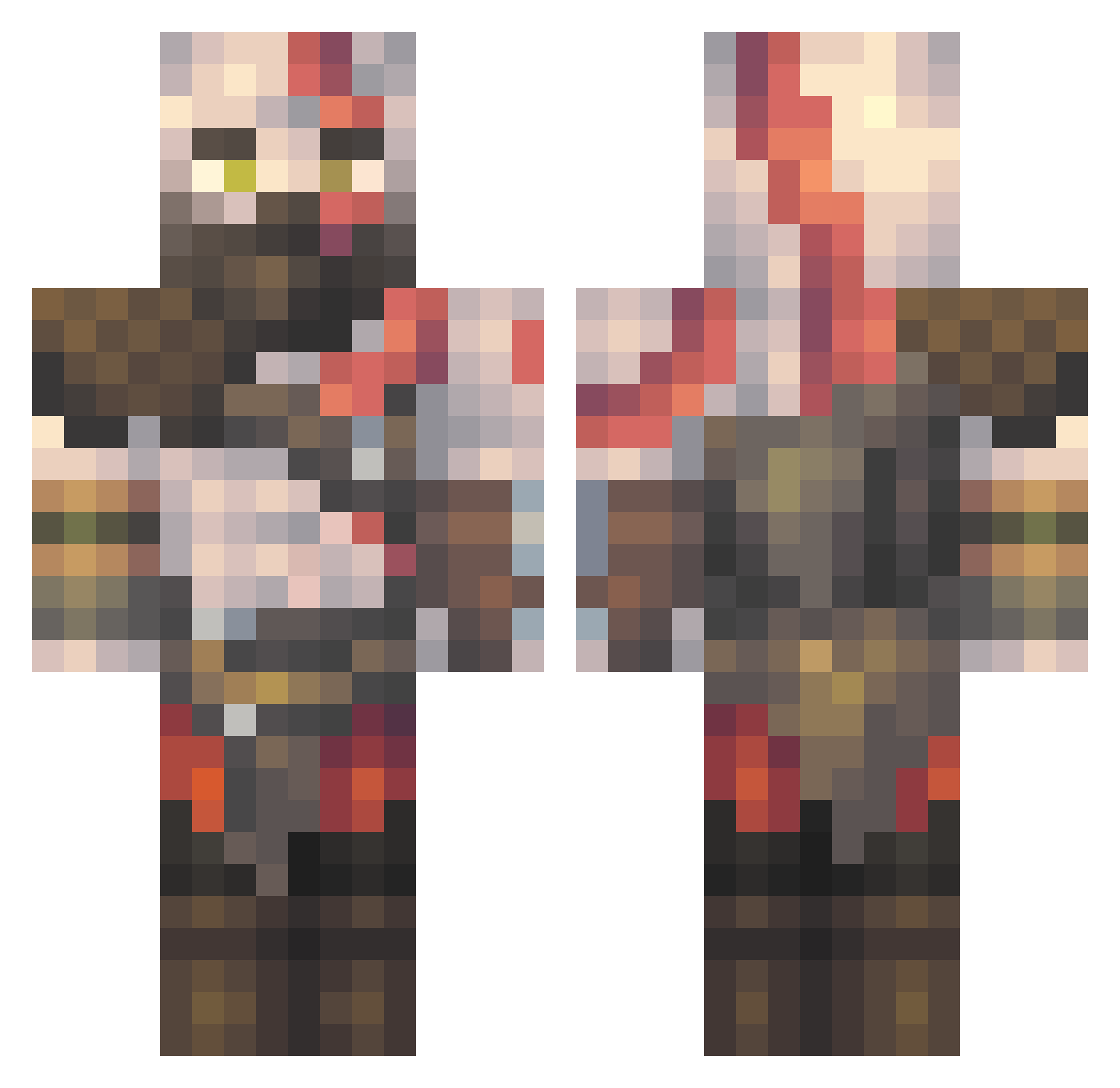 Torperoos Minecraft skin, front and back view