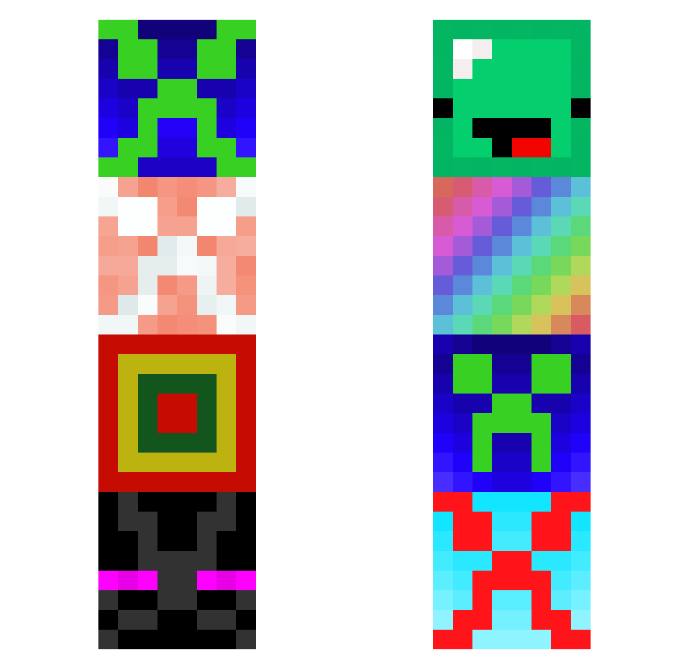 unpersons Minecraft skin, front and back view