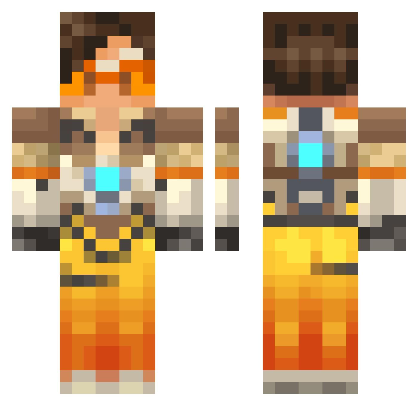 Flame Minecraft skin, front and back view