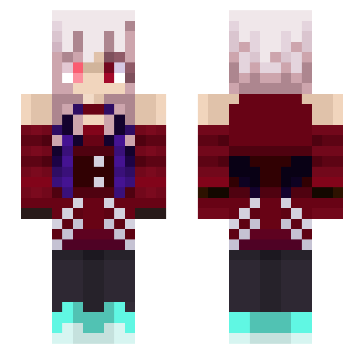 WormOnMoly Minecraft skin, front and back view