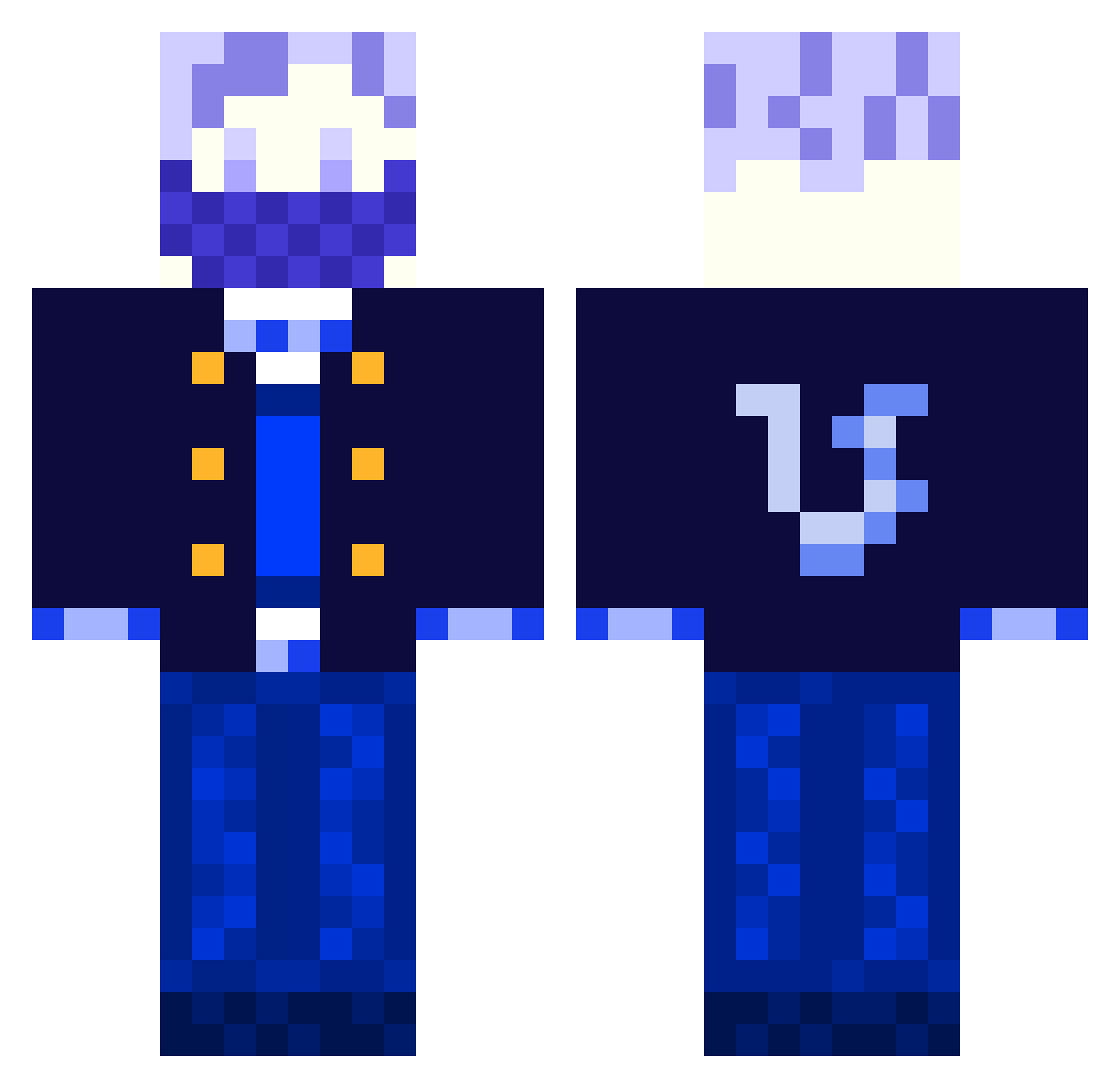 VectorScore Minecraft skin, front and back view