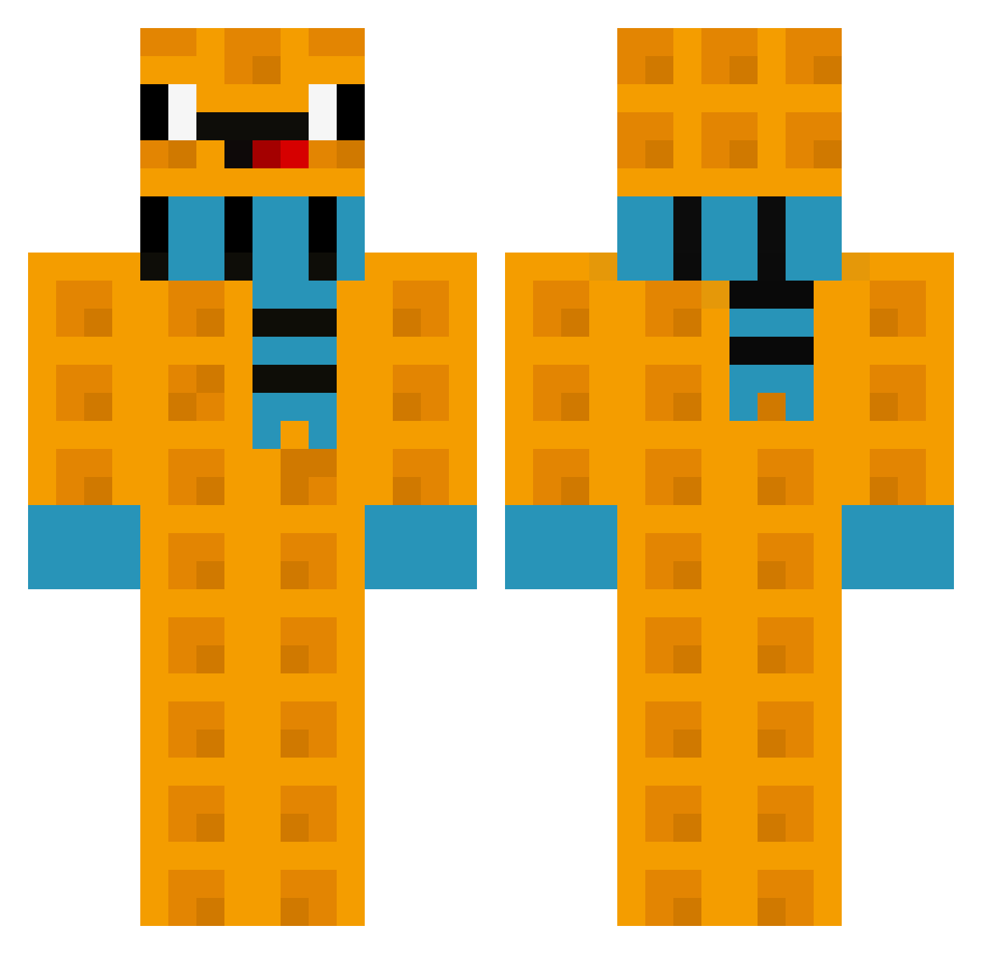BluishWaffles Minecraft skin, front and back view