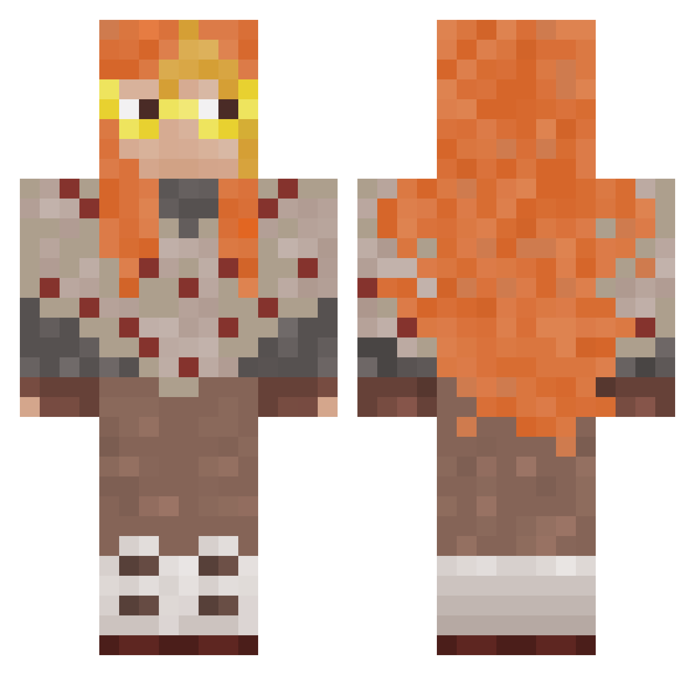 pasturefield Minecraft skin, front and back view