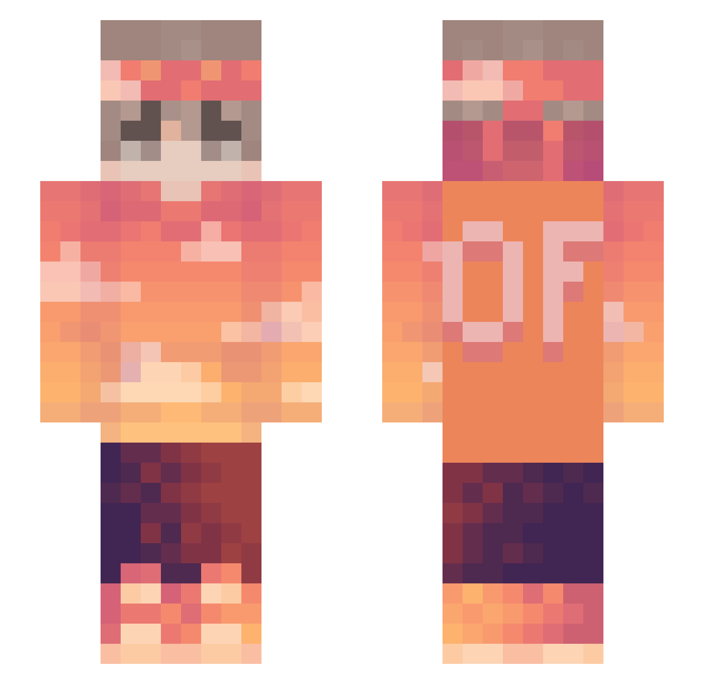 Yuno784 Minecraft skin, front and back view