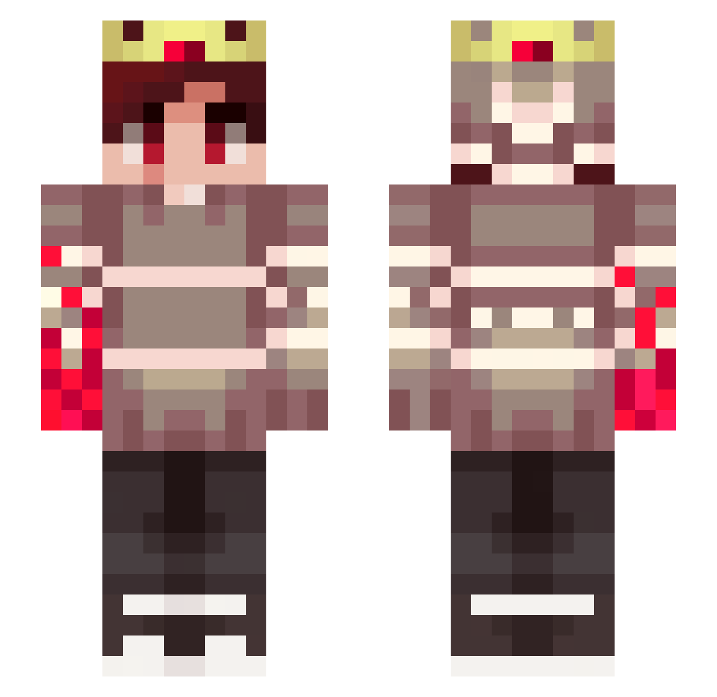 SneakyMox Minecraft skin, front and back view