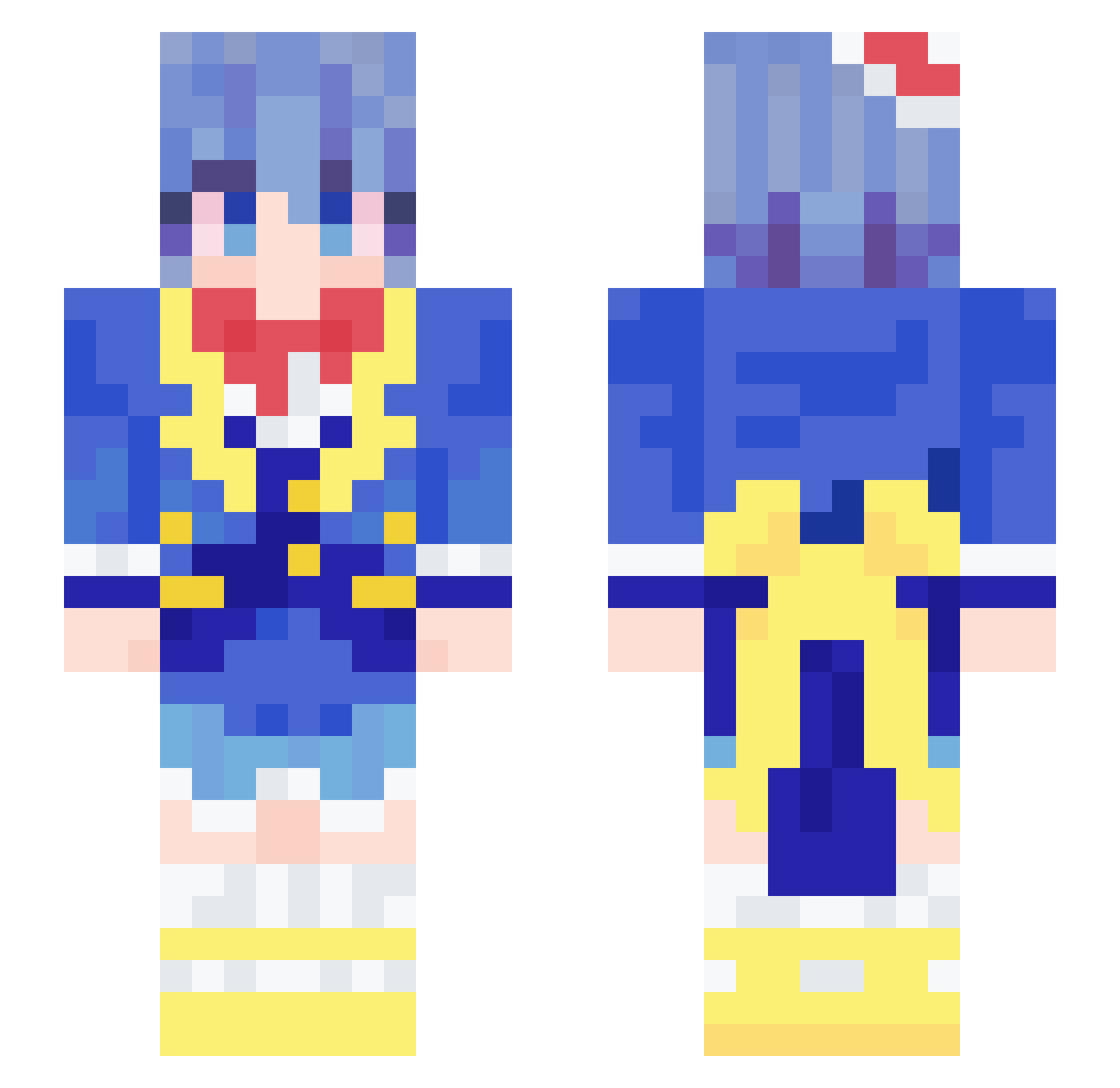 shinydotexe Minecraft skin, front and back view