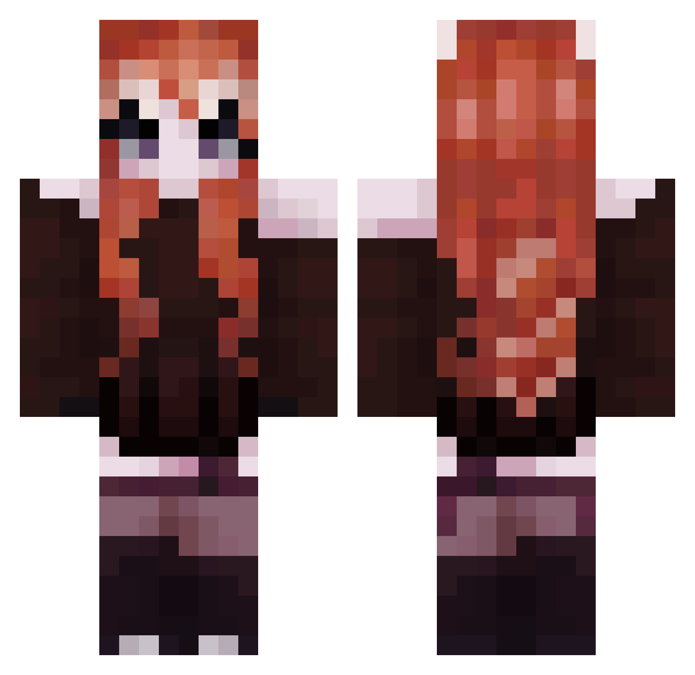 WineRedrum Minecraft skin, front and back view