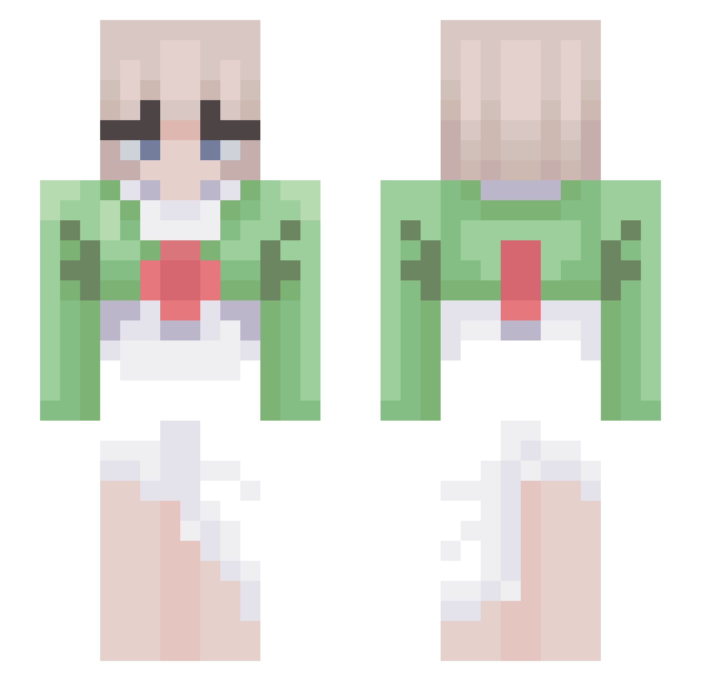 Sqtine Minecraft skin, front and back view