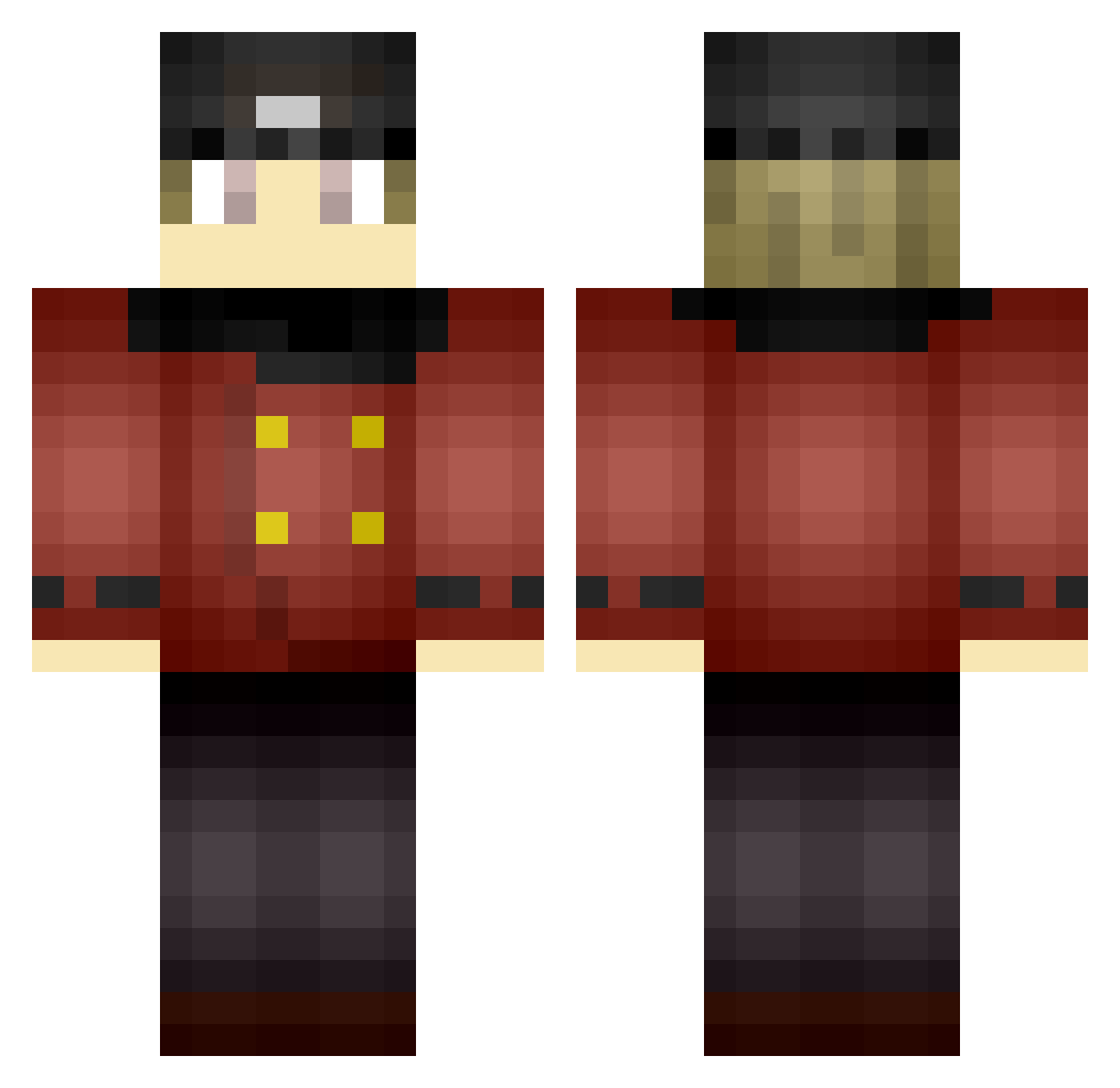 Kilometer Minecraft skin, front and back view