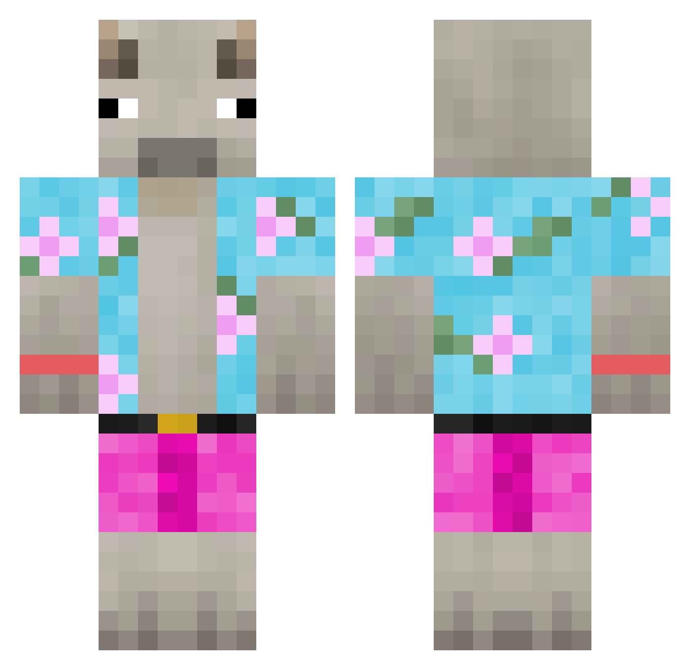 nocows Minecraft skin, front and back view