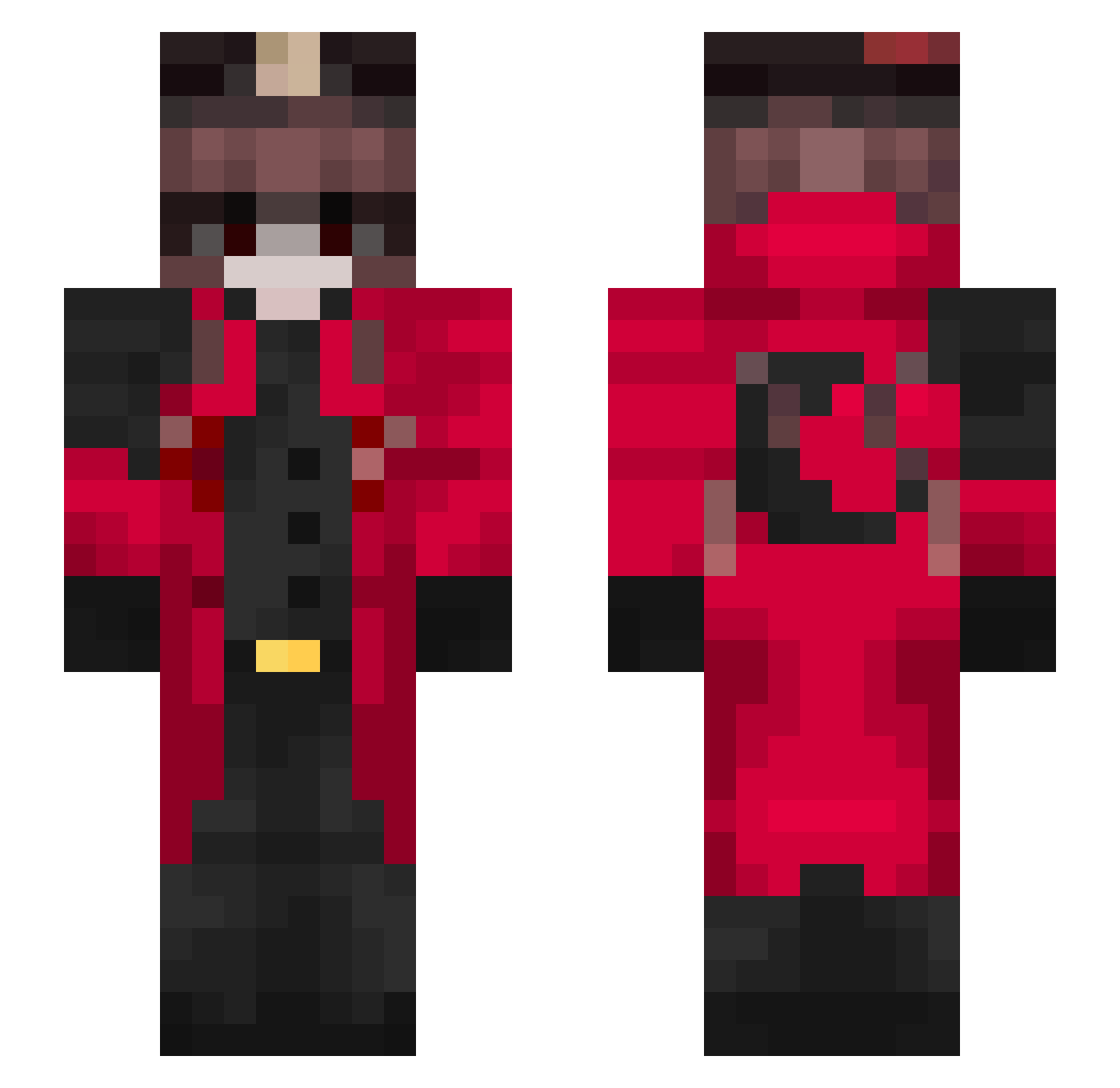 MuzzyXD Minecraft skin, front and back view