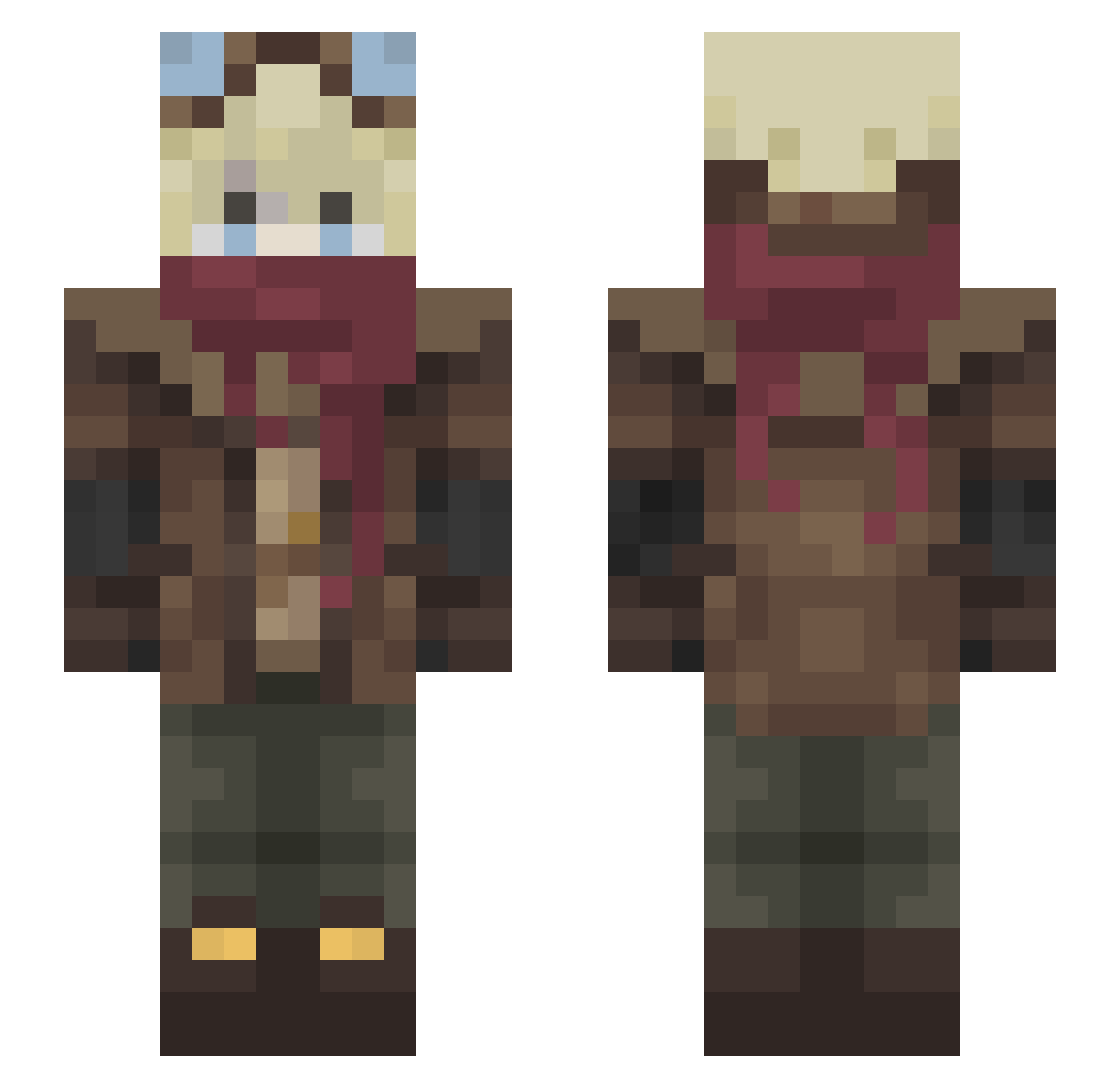 Raks98 Minecraft skin, front and back view