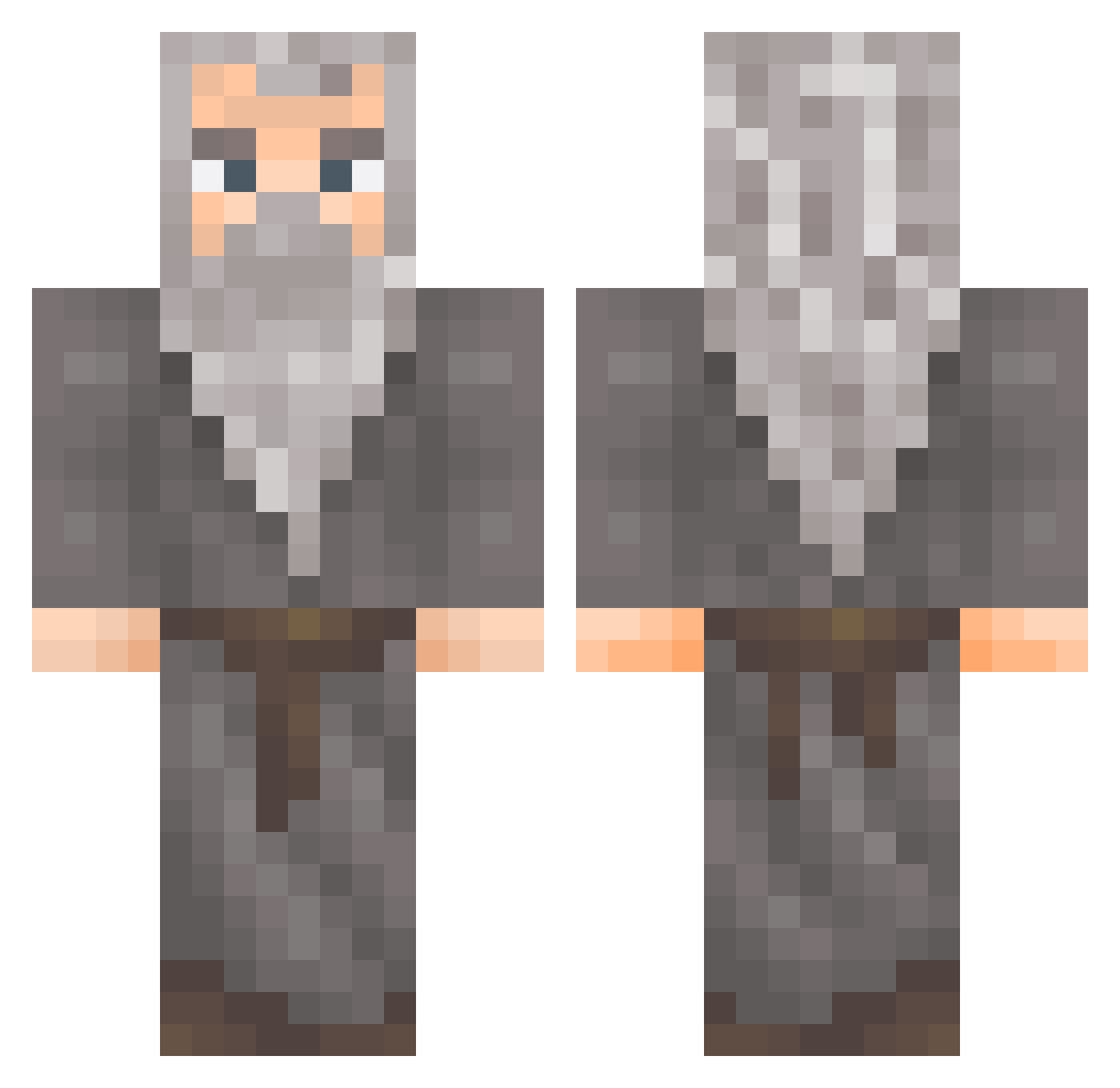 Strangeling Minecraft skin, front and back view