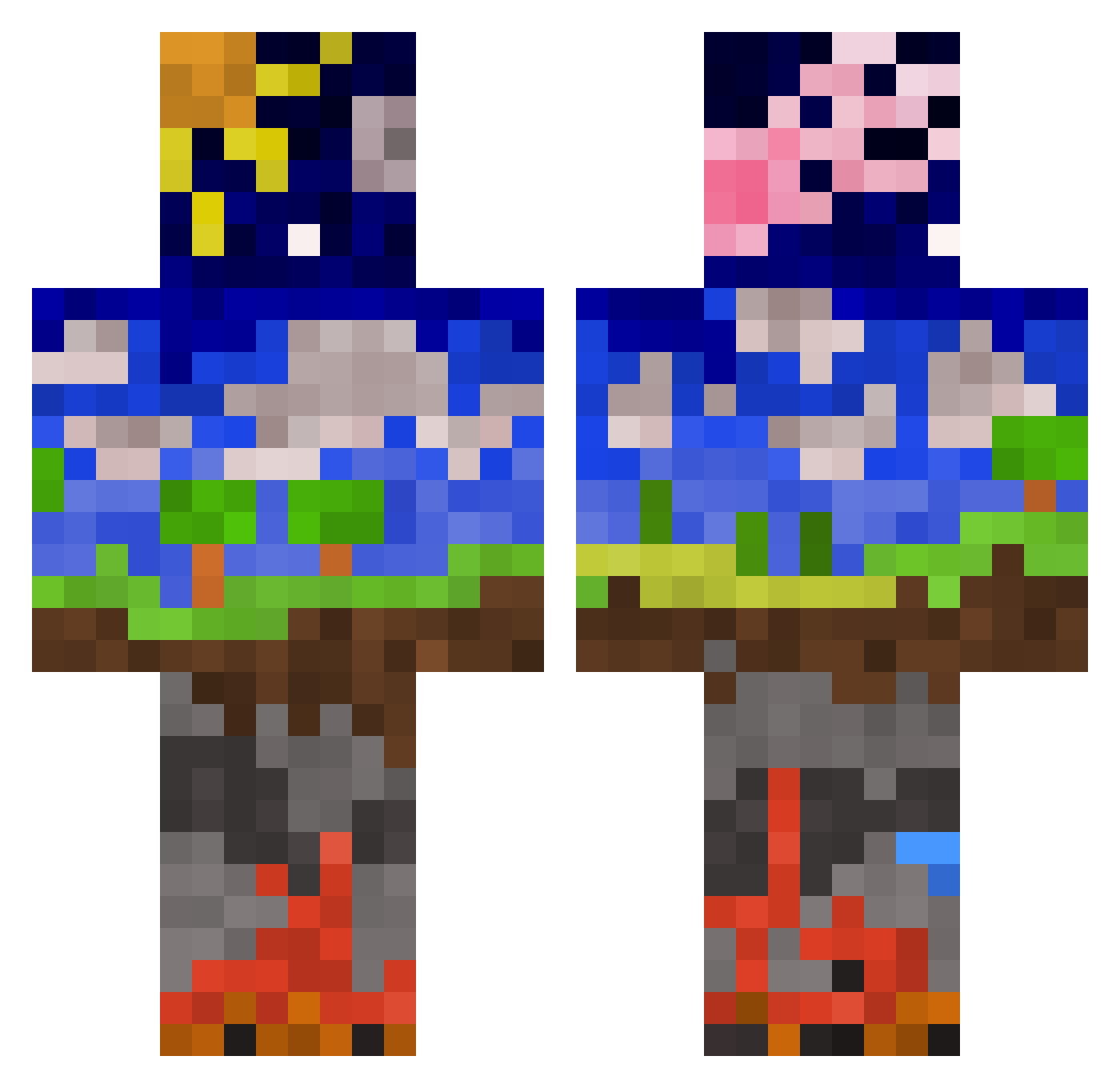 RMBA Minecraft skin, front and back view