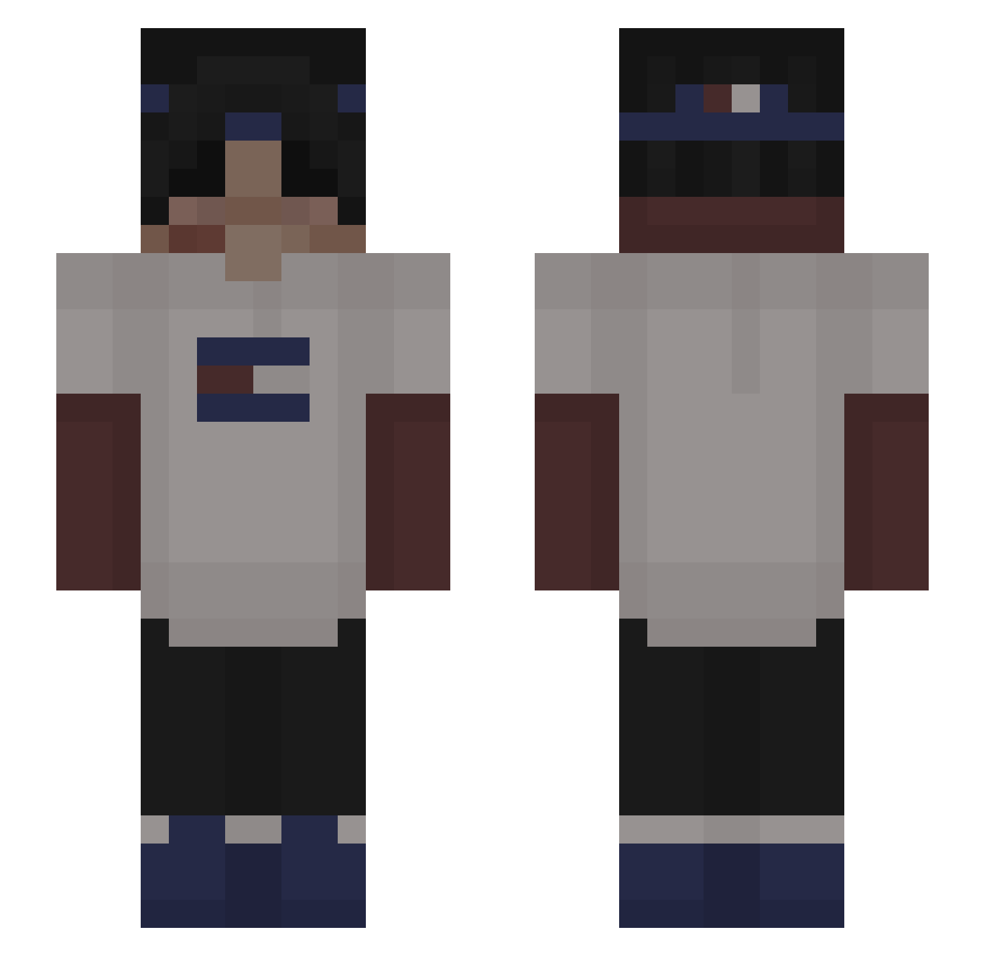 oilyfingers Minecraft skin, front and back view