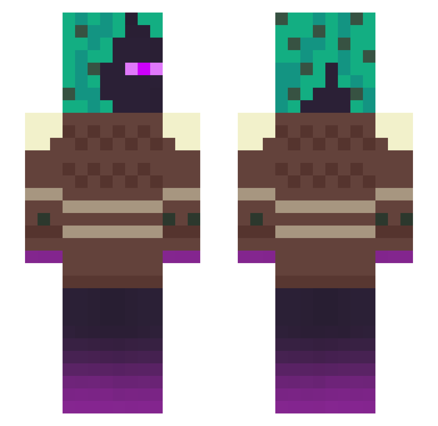 wickedChara Minecraft skin, front and back view