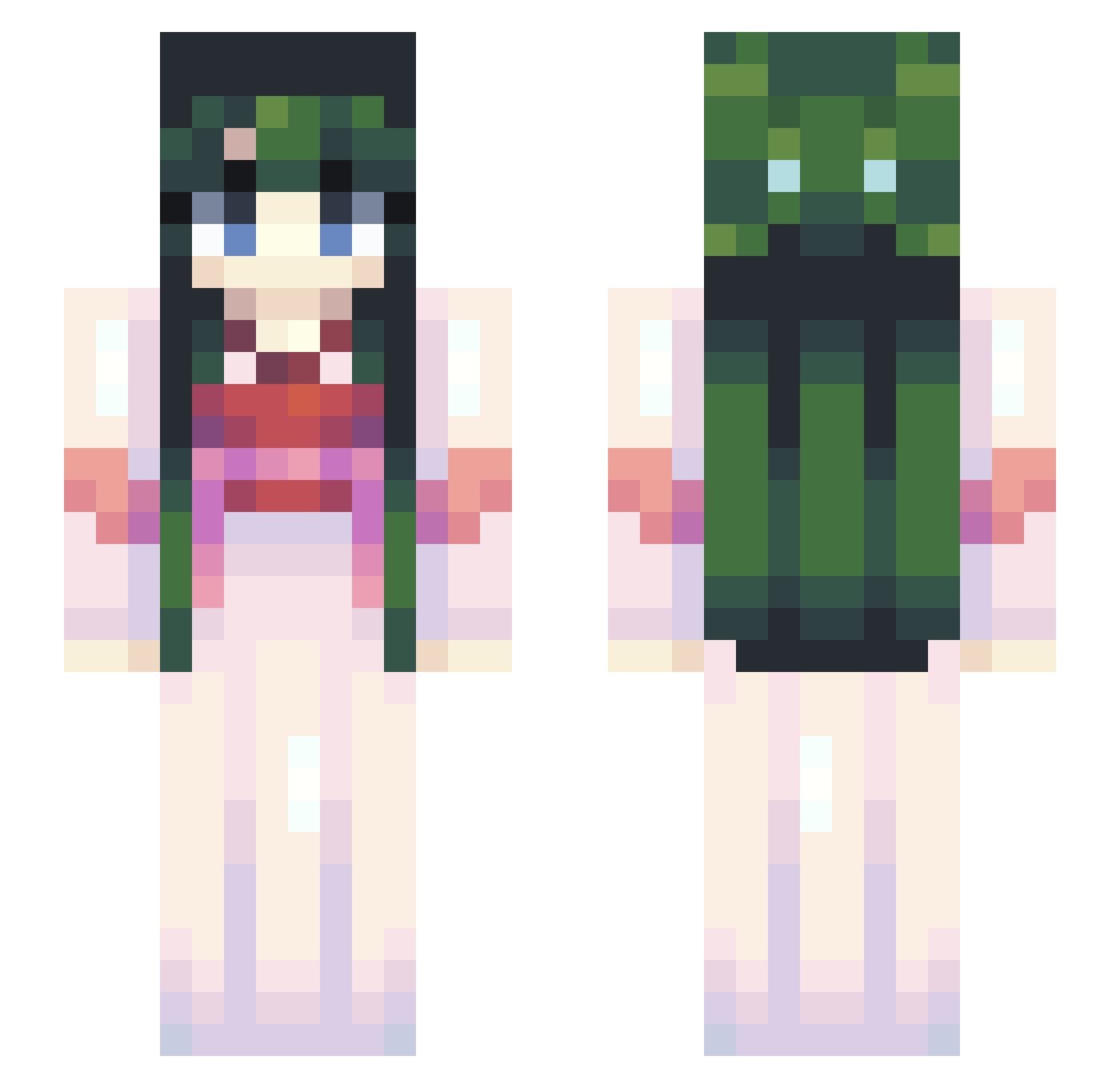 Lilacpurrs Minecraft skin, front and back view