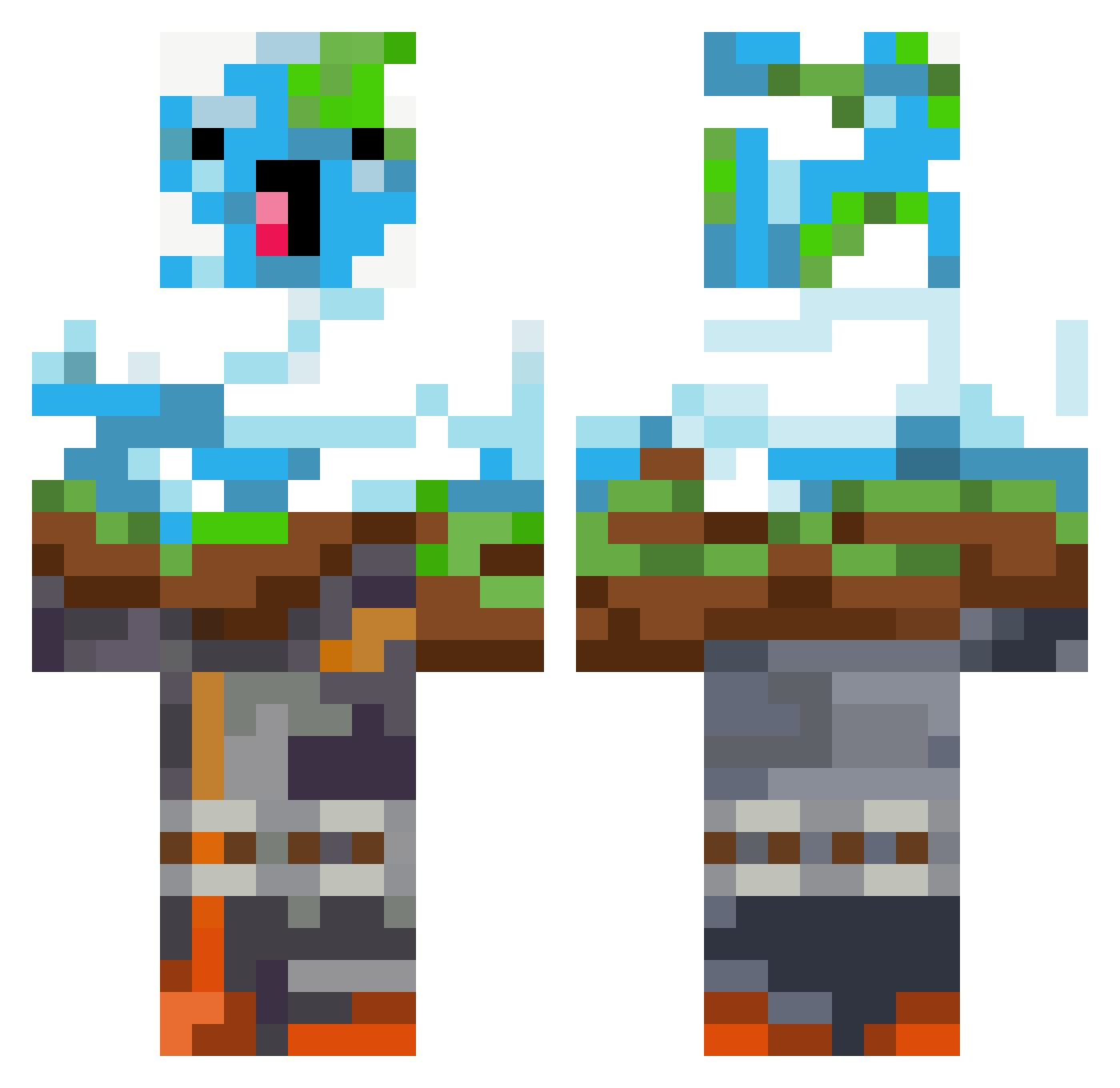 LlamaHugs Minecraft skin, front and back view