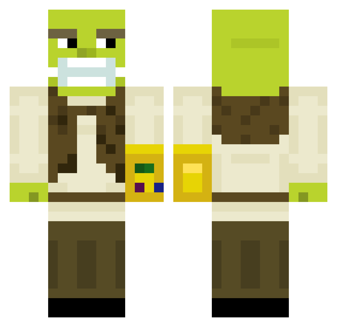 Lucakes Minecraft skin, front and back view