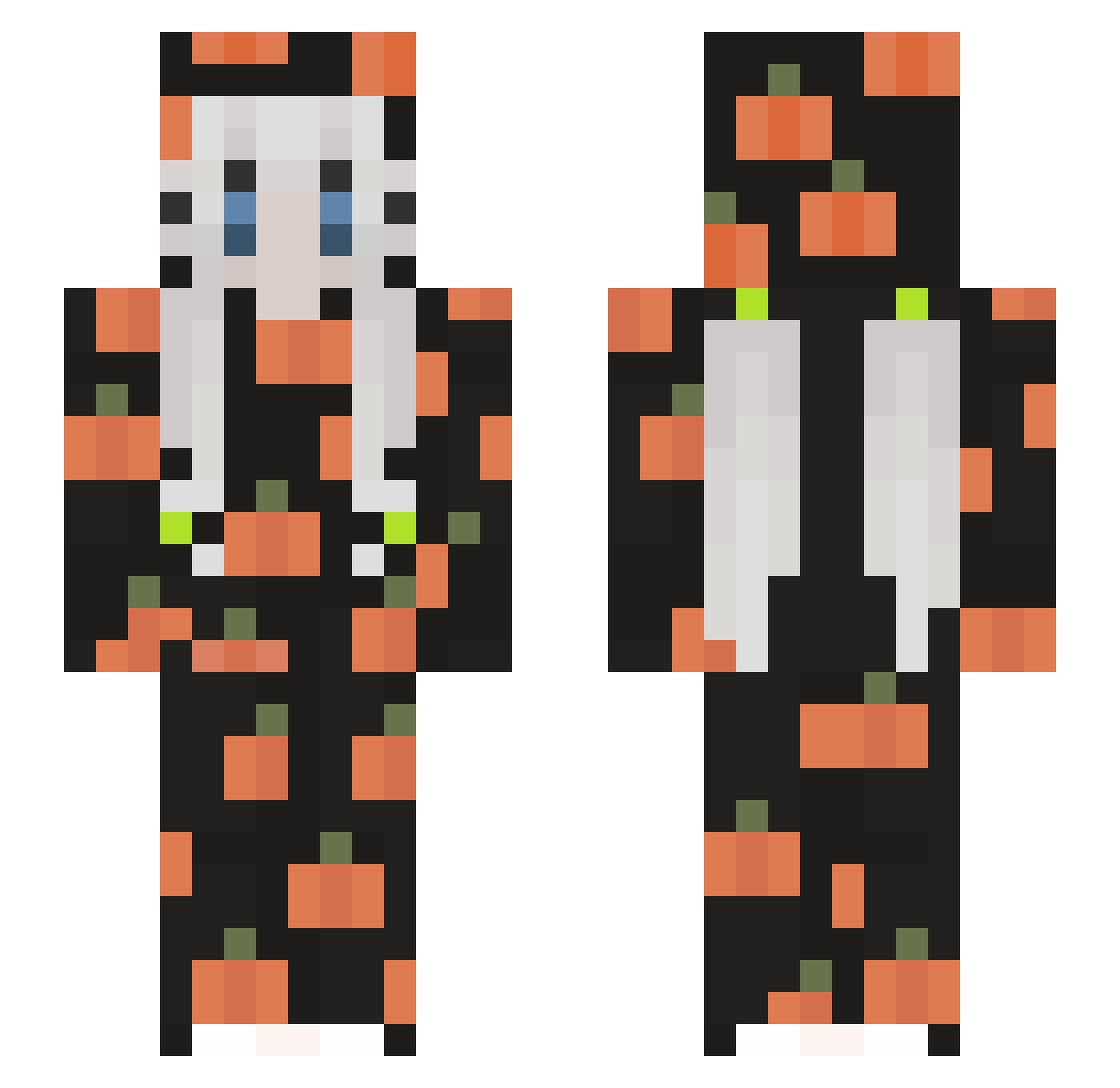 Pumpokin Minecraft skin, front and back view