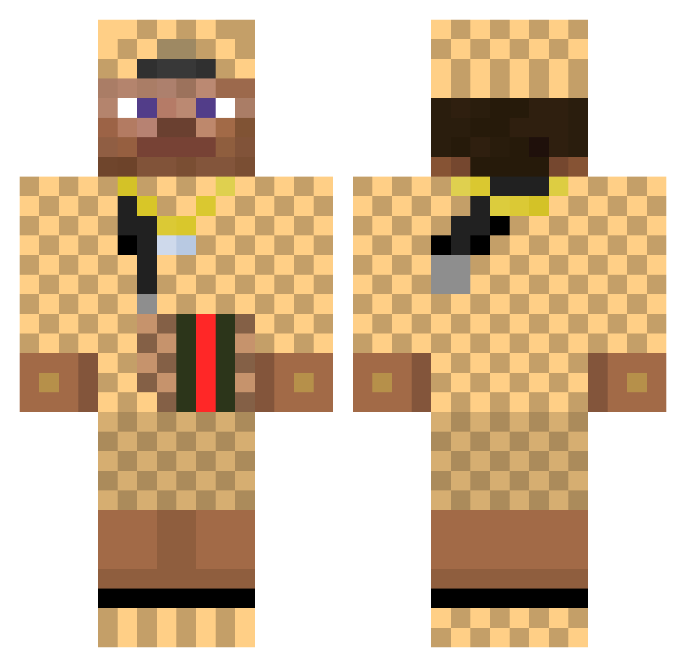 WaffCheats Minecraft skin, front and back view