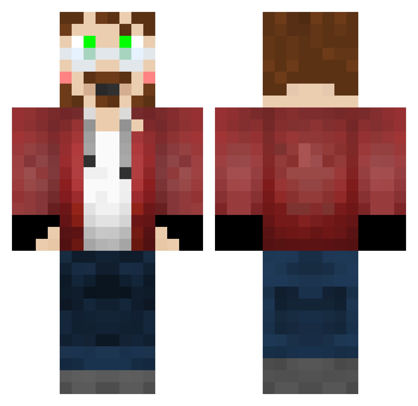 JWarr Minecraft skin, front and back view