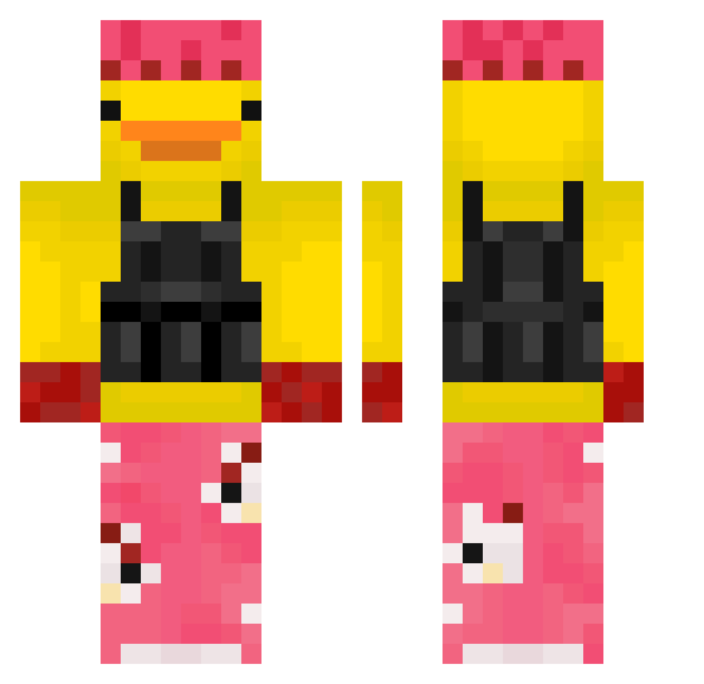 DxCube Minecraft skin, front and back view