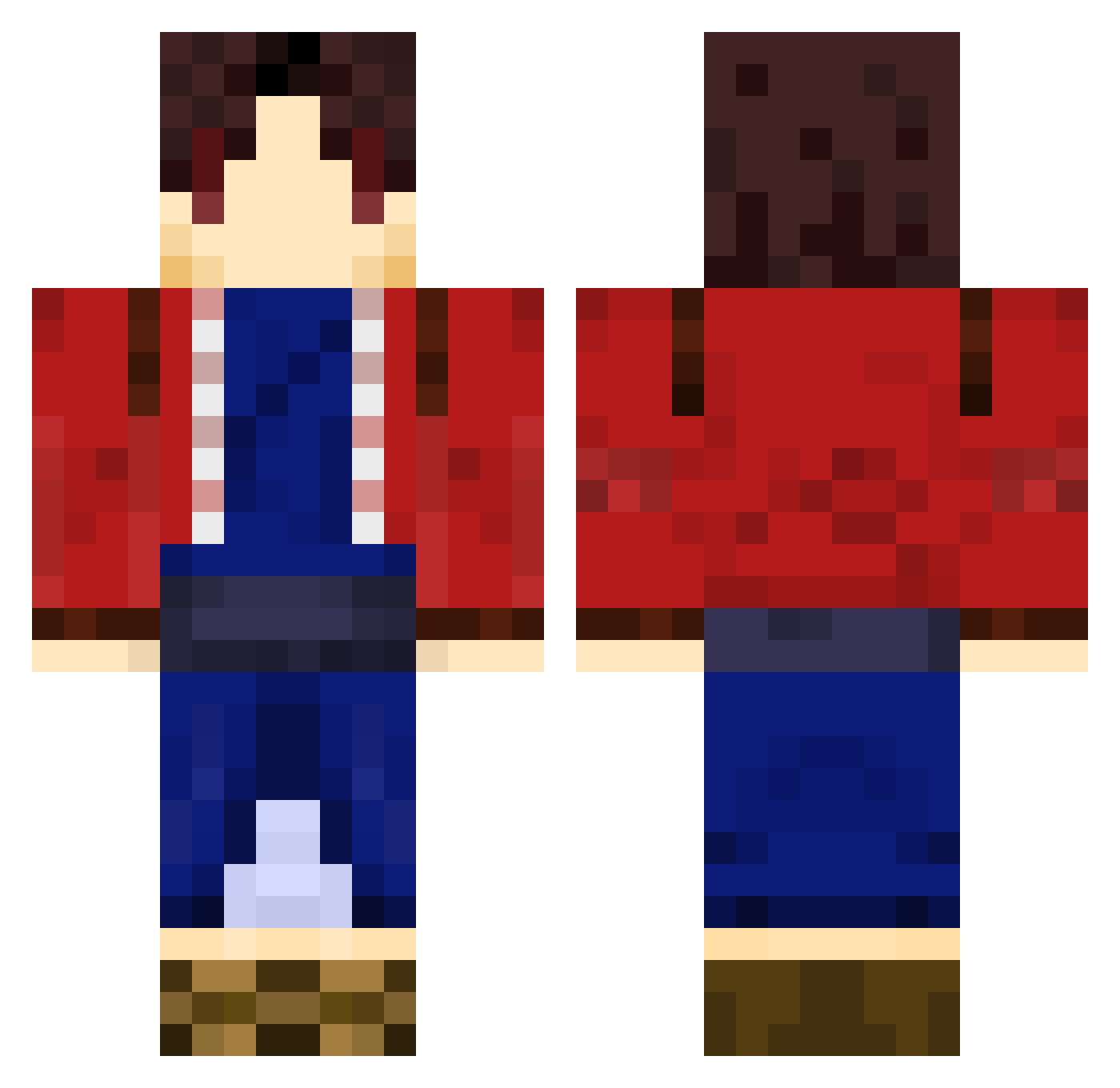 Wields Minecraft skin, front and back view