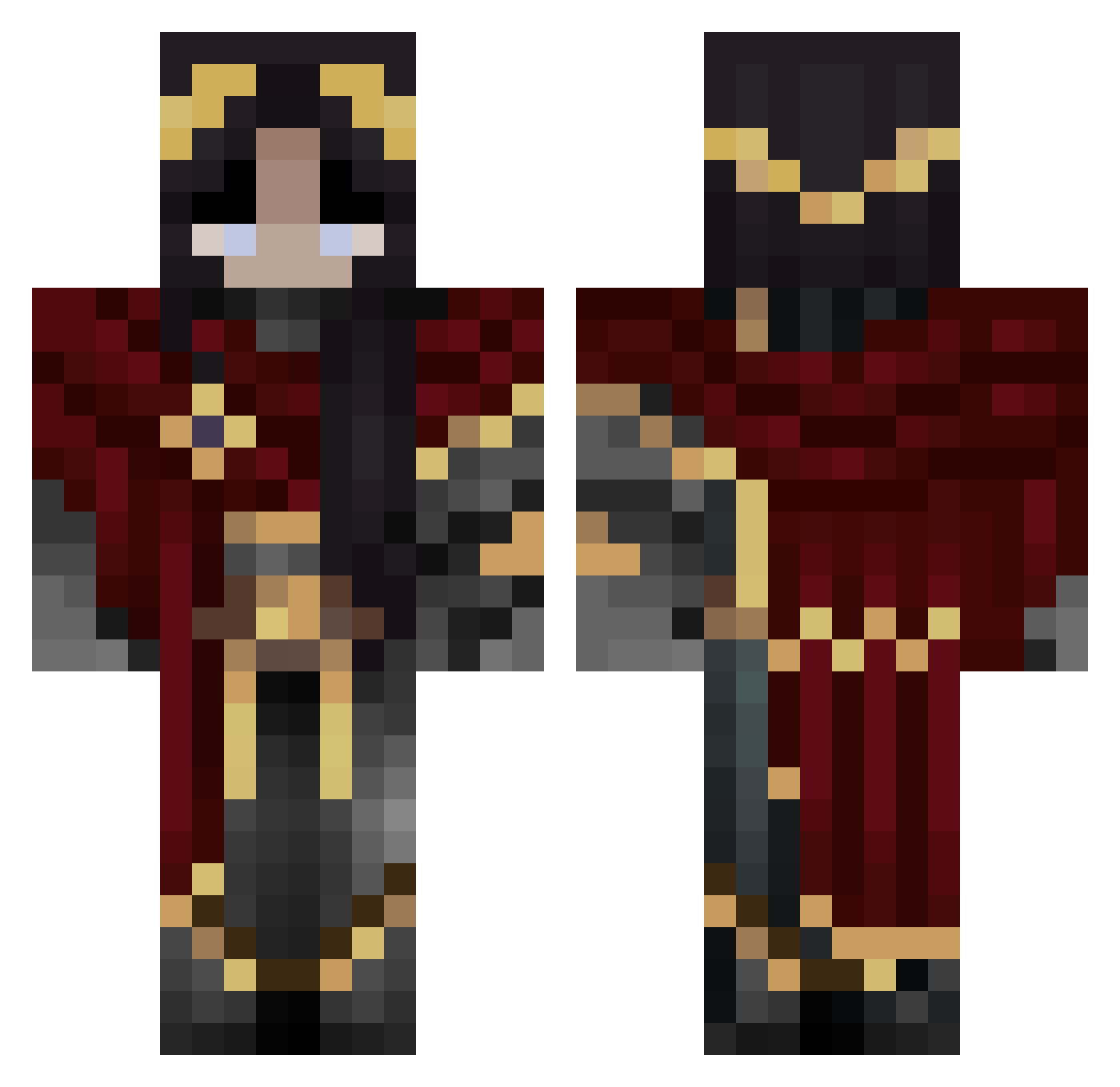 Aerveth Minecraft skin, front and back view