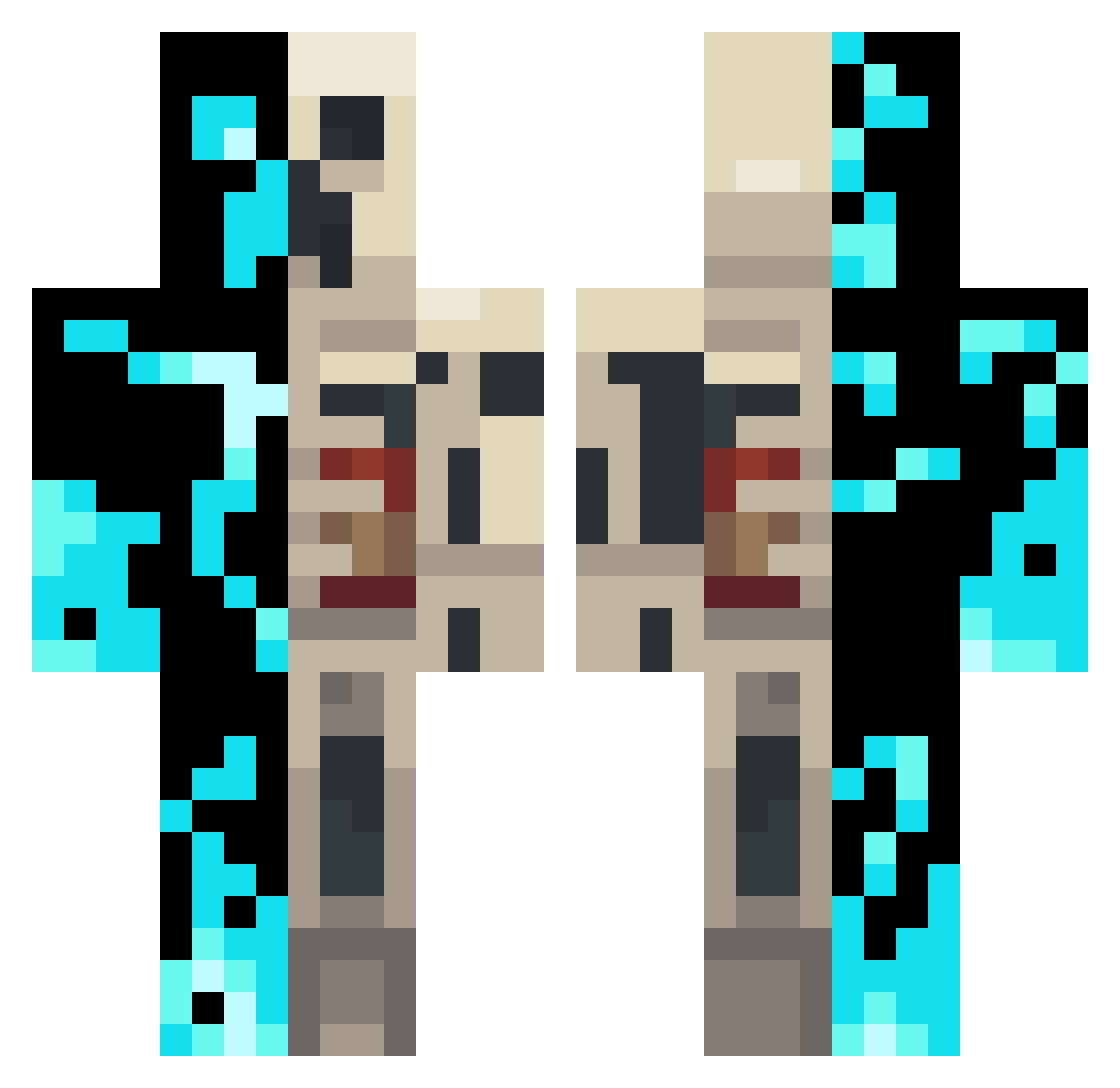 Sledger Minecraft skin, front and back view