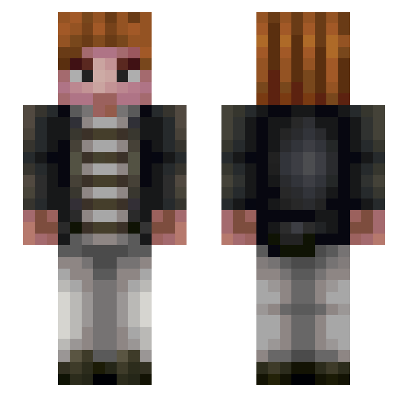 rickr0ll Minecraft skin, front and back view