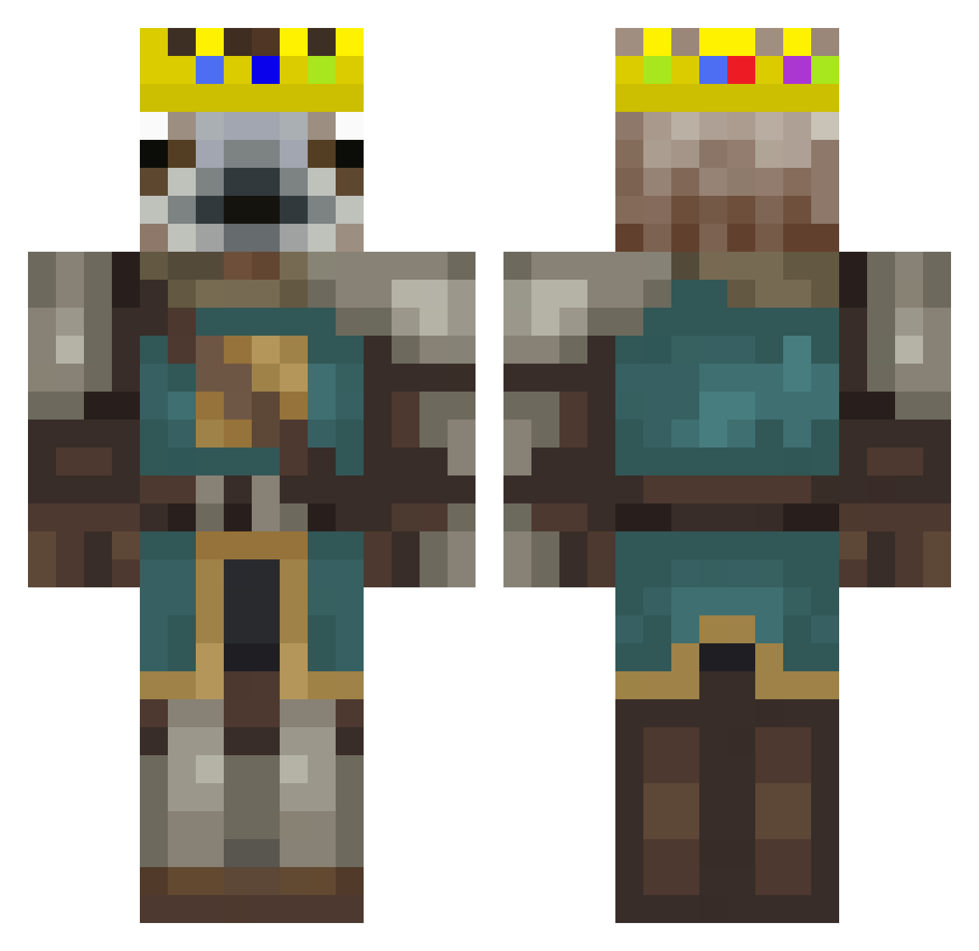 MrSlowth Minecraft skin, front and back view