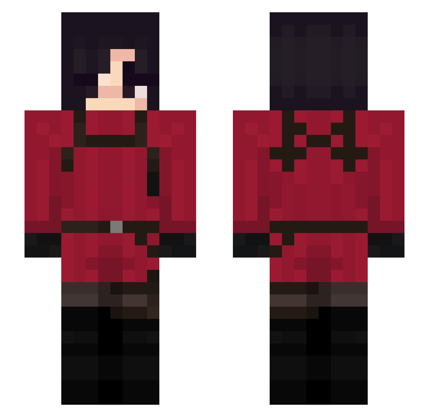 Kuroshiiiii Minecraft skin, front and back view